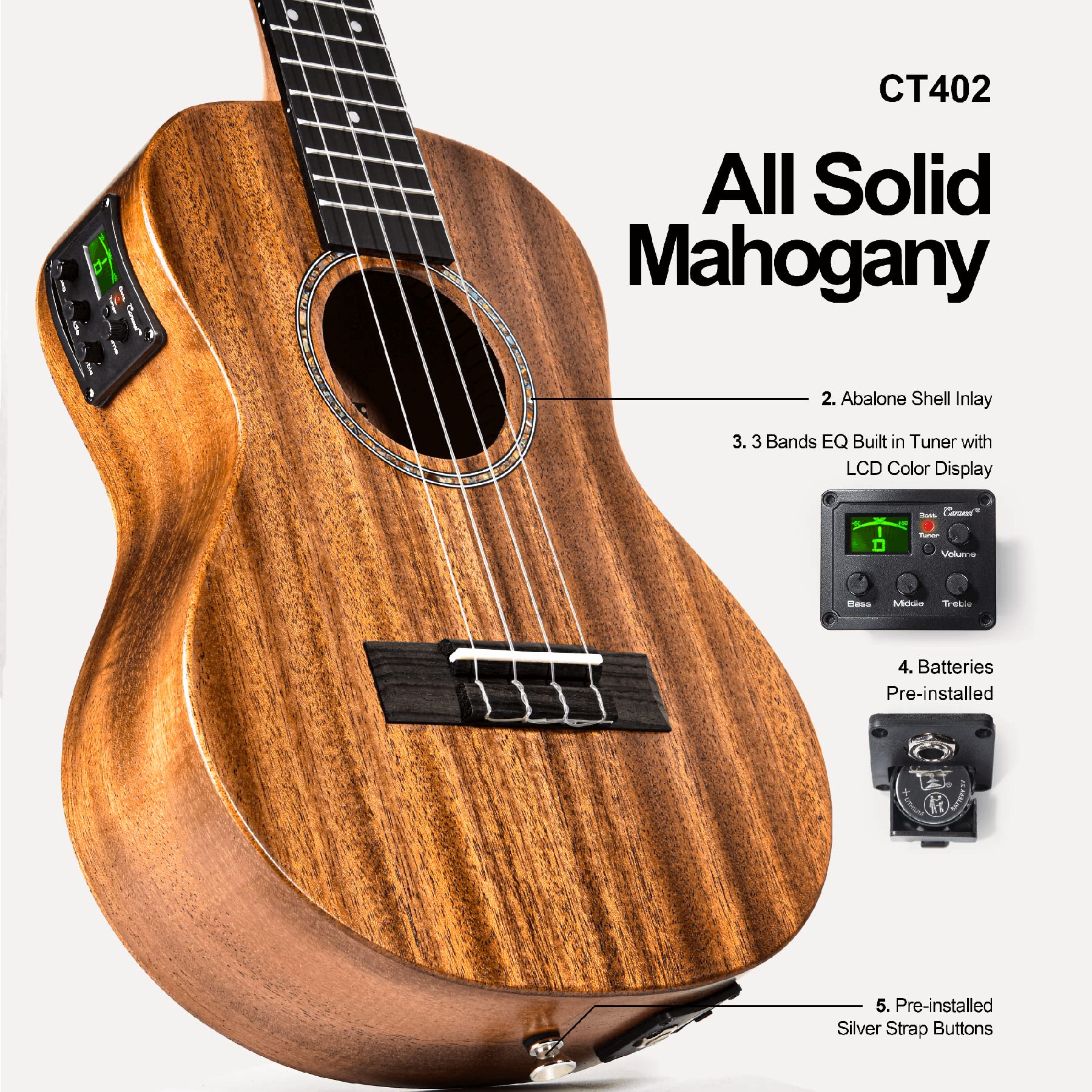 Foto 4 pulgar | Ukelele Caramel Ct402, Color Caoba Macizo, Tenor, 26 Pulgadas, Lcd, Eléctrico - Venta Internacional.