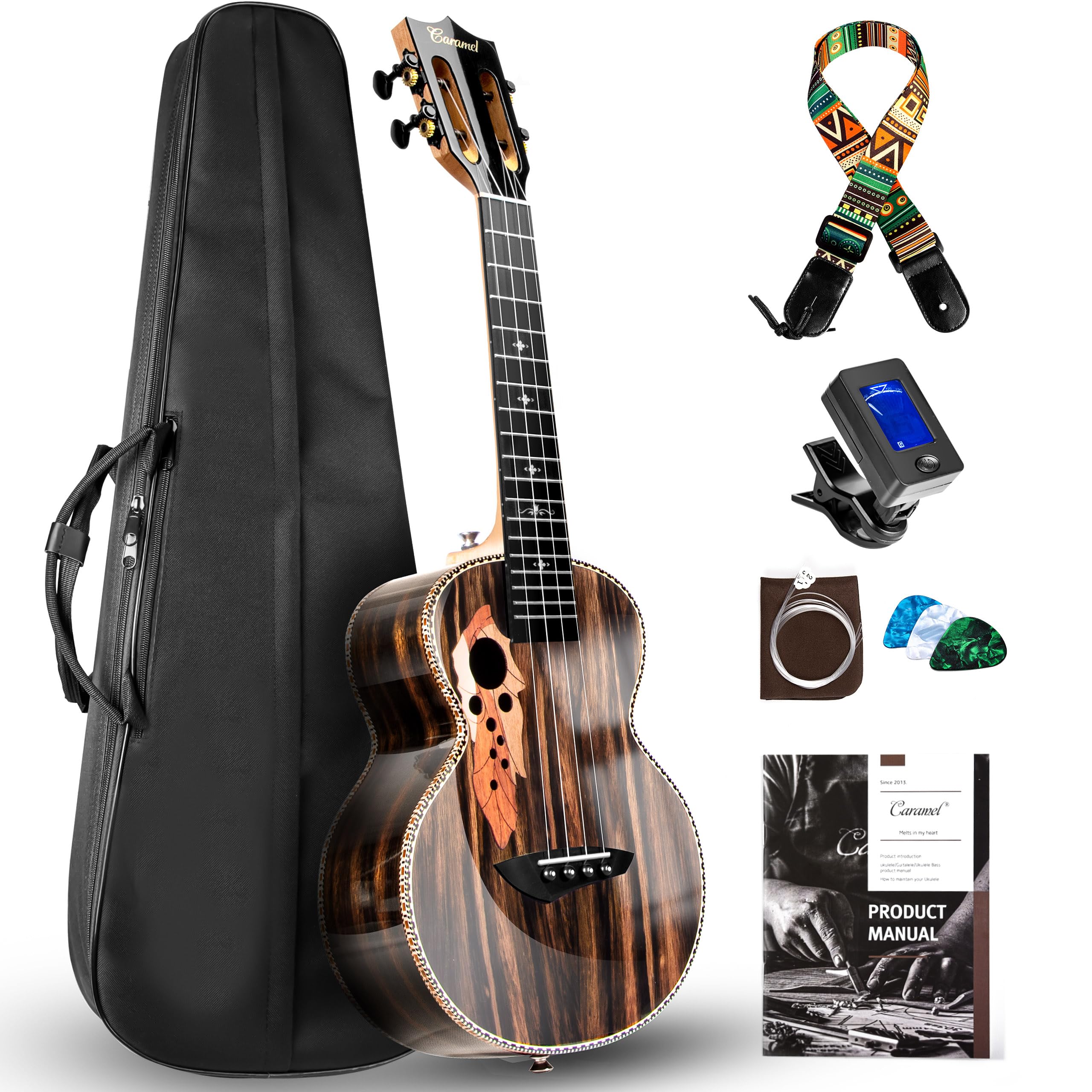 Ukelele De Concierto Caramel Cag94 Brillante Black Ebony 23 Con Kit - Venta Internacional.