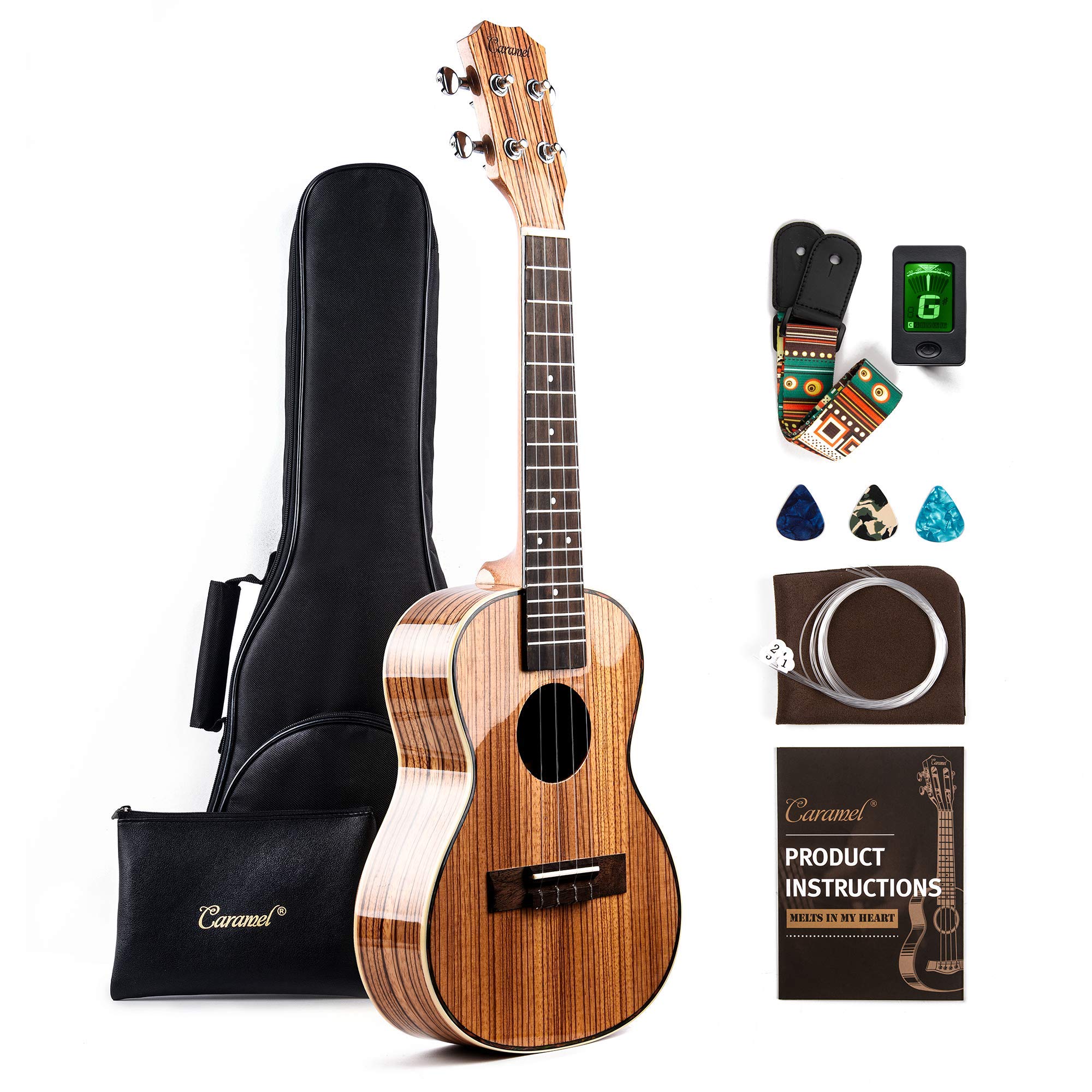 Foto 2 pulgar | Ukelele Caramel Cc103a De Madera De Cebra Brillante De 23 Pulgadas Con Accesorios - Venta Internacional.