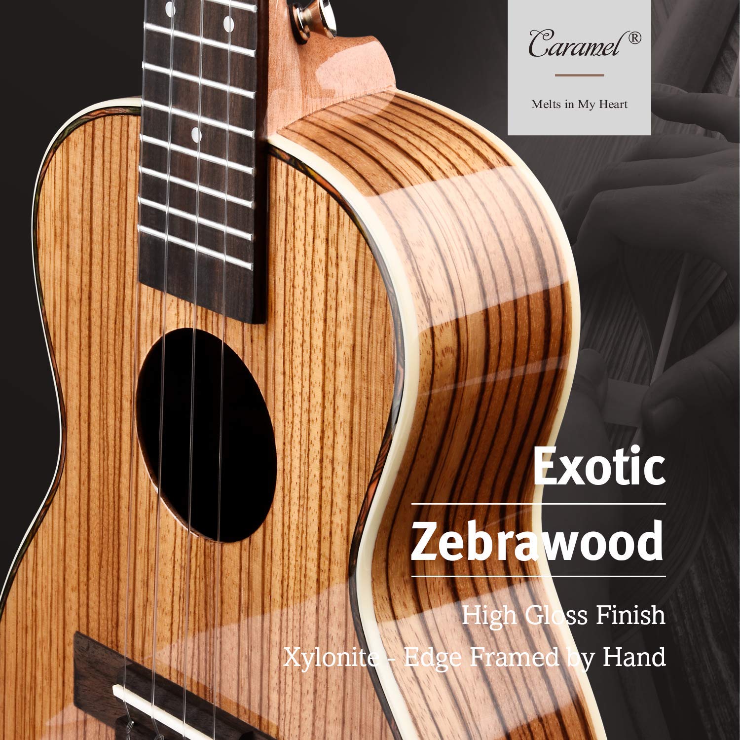Foto 2 | Ukelele Caramel Cc103a De Madera De Cebra Brillante De 23 Pulgadas Con Accesorios - Venta Internacional.