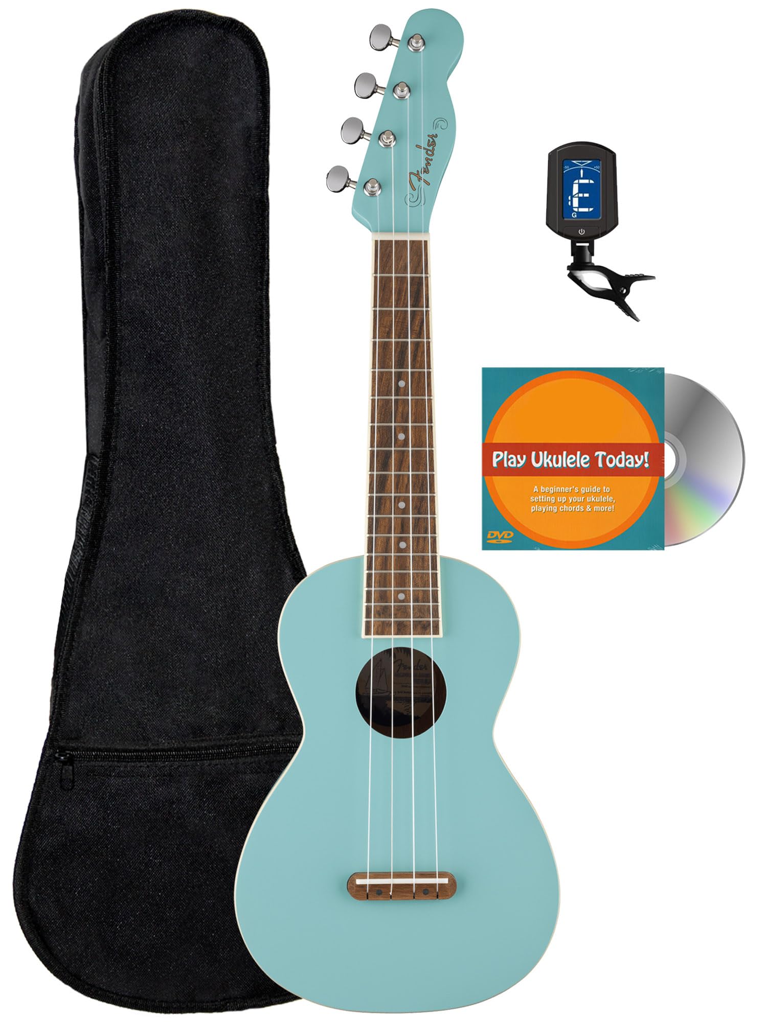 Ukelele De Concierto Fender Monterey Daphne Blue Con Accesorios - Venta Internacional.