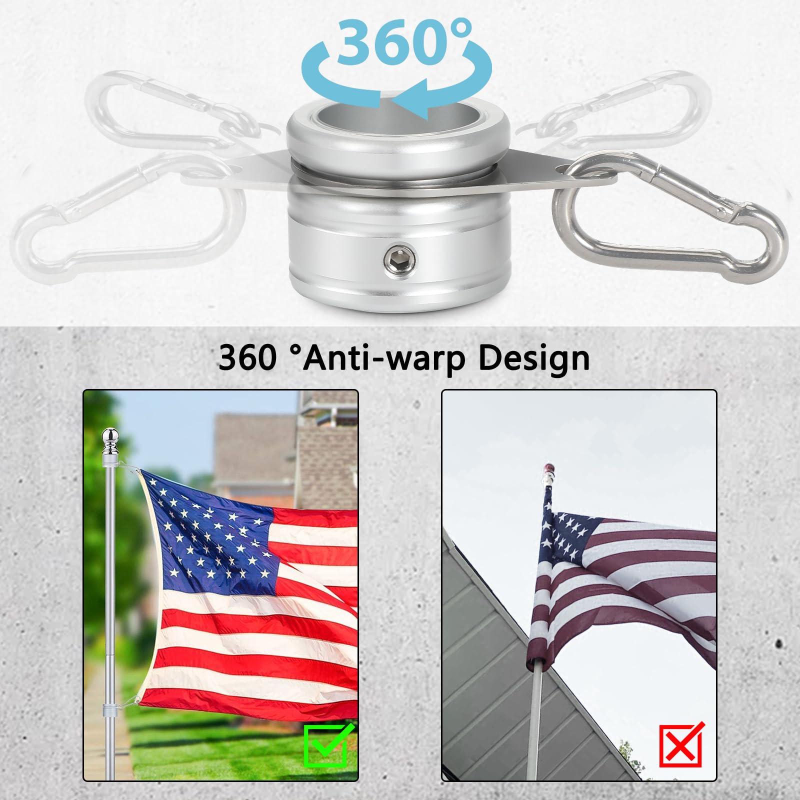 Foto 7 pulgar | Anillos Para Mástil De Bandera Anovo, Aleación De Aluminio, Diámetro 2 Cm, Giratorios, Antienvolventes - Venta I