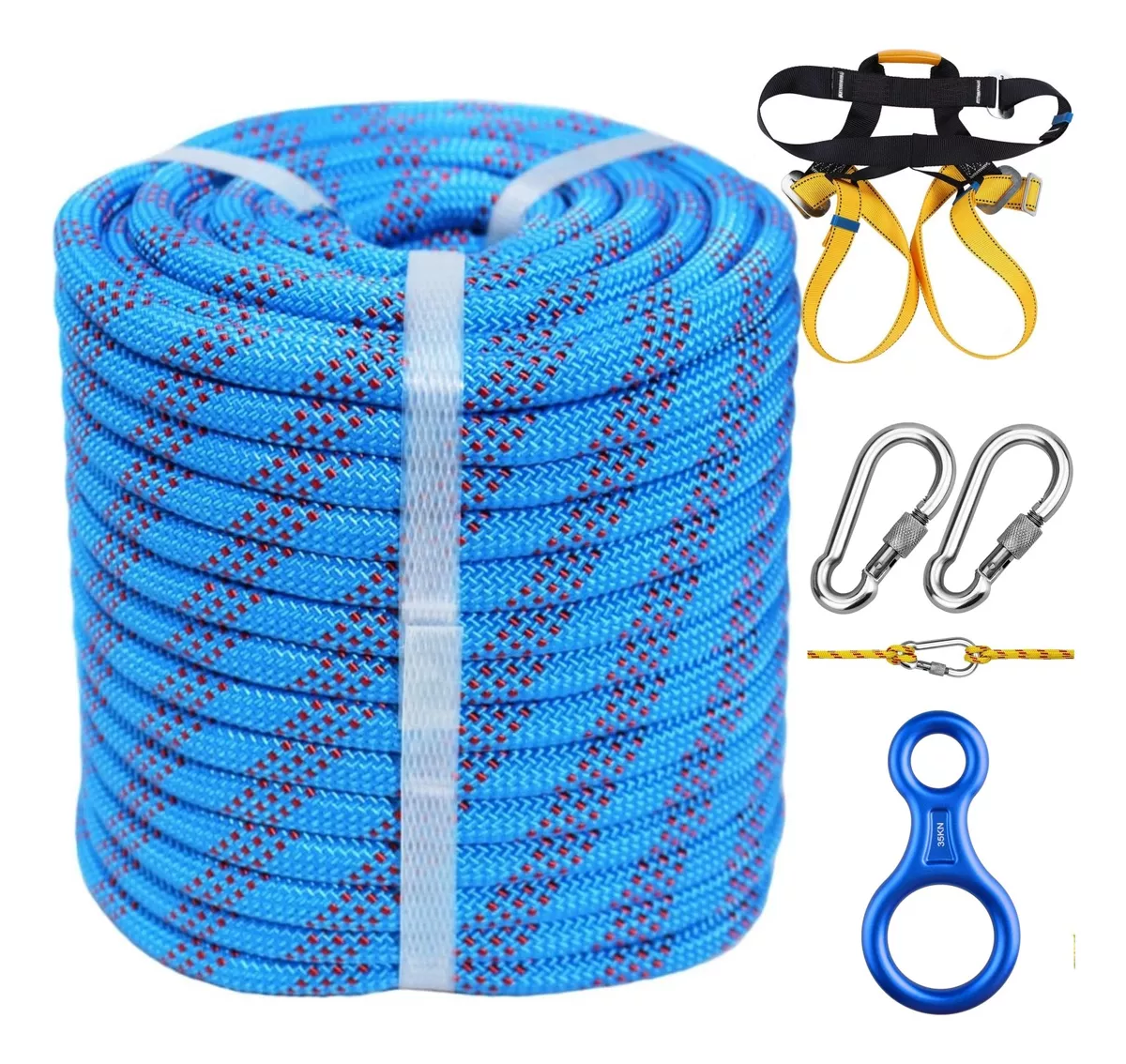 Cuerda Alpinismo 50m C/arnés De Seguridad Descensor  Eo Safe Imports Esi-18577 Azul
