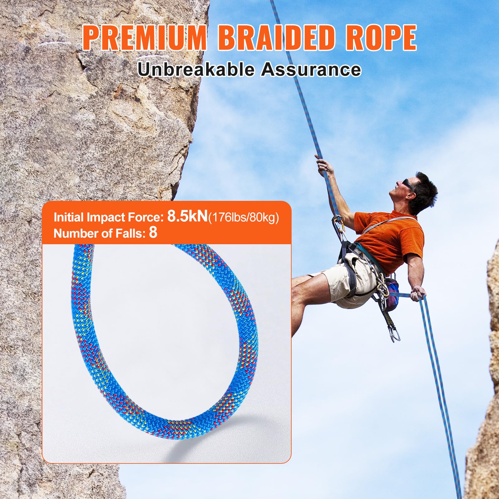 Foto 4 pulgar | Cuerda De Escalada Vevor, 10,2 Mm, Dinámica, 40 M, Con Ganchos De Acero, Color Azul - Venta Internacional.