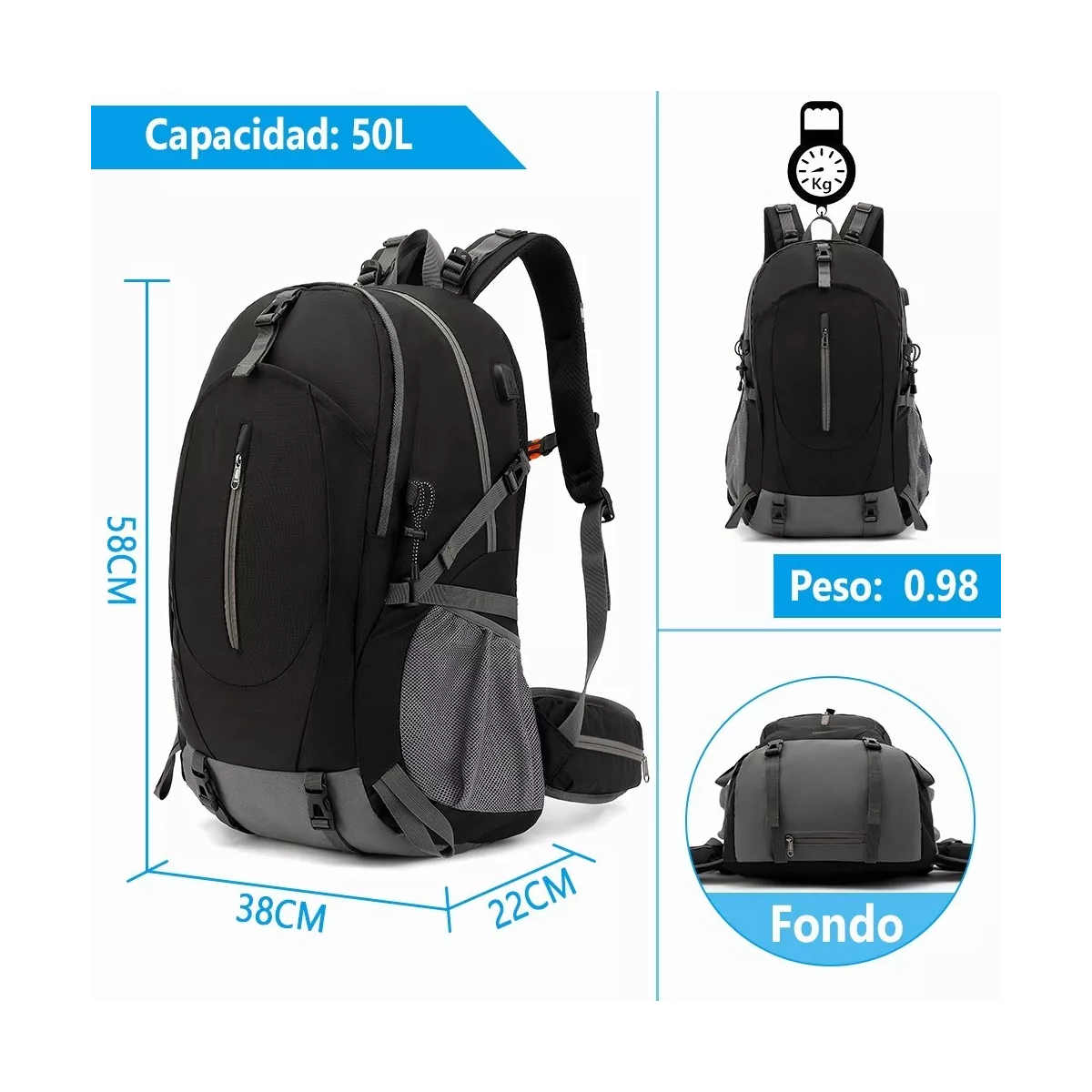 Foto 5 pulgar | Mochila Eo Safe Imports Esi5475 para Senderismo color Negro