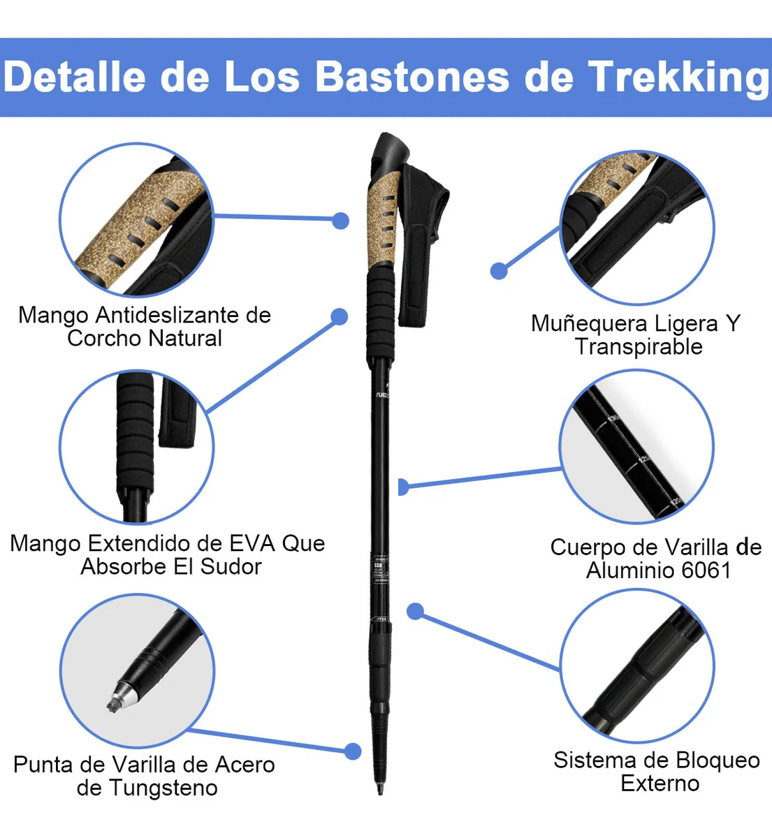 Foto 4 pulgar | 2 Bastón Senderismo  Lab.g Trekking Ligero Plegable Escalar Caminar Negro Cafe
