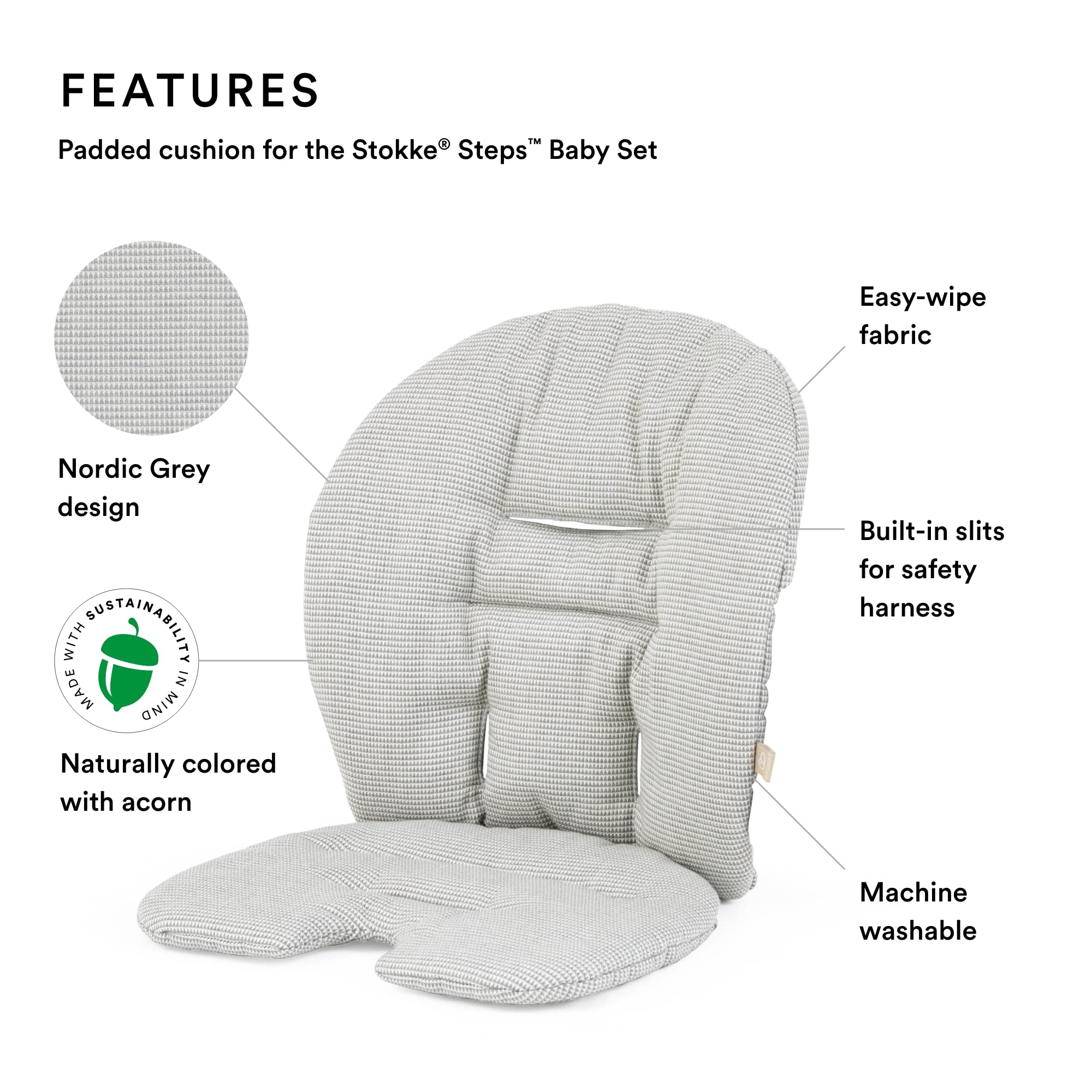 Foto 2 | Set Para Bebé Cushion Stokke Steps, Cómodo Algodón, Gris Nórdico - Venta Internacional.
