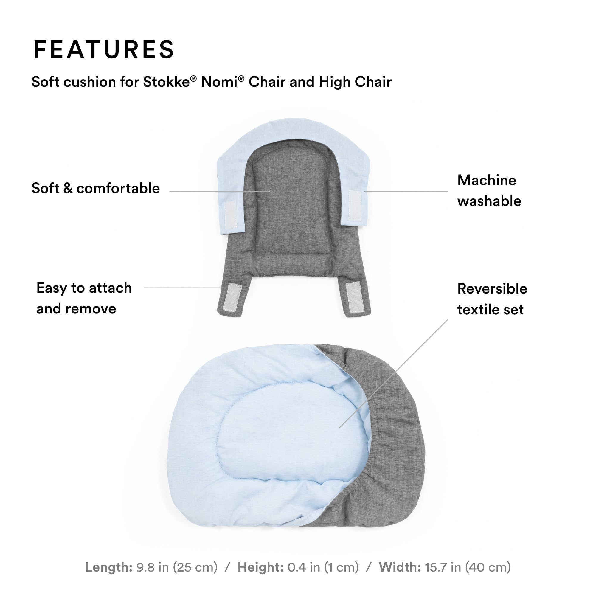 Foto 3 pulgar | Cojín Stokke Nomi Gris Y Azul Reversible, Lavable A Máquina - Venta Internacional.