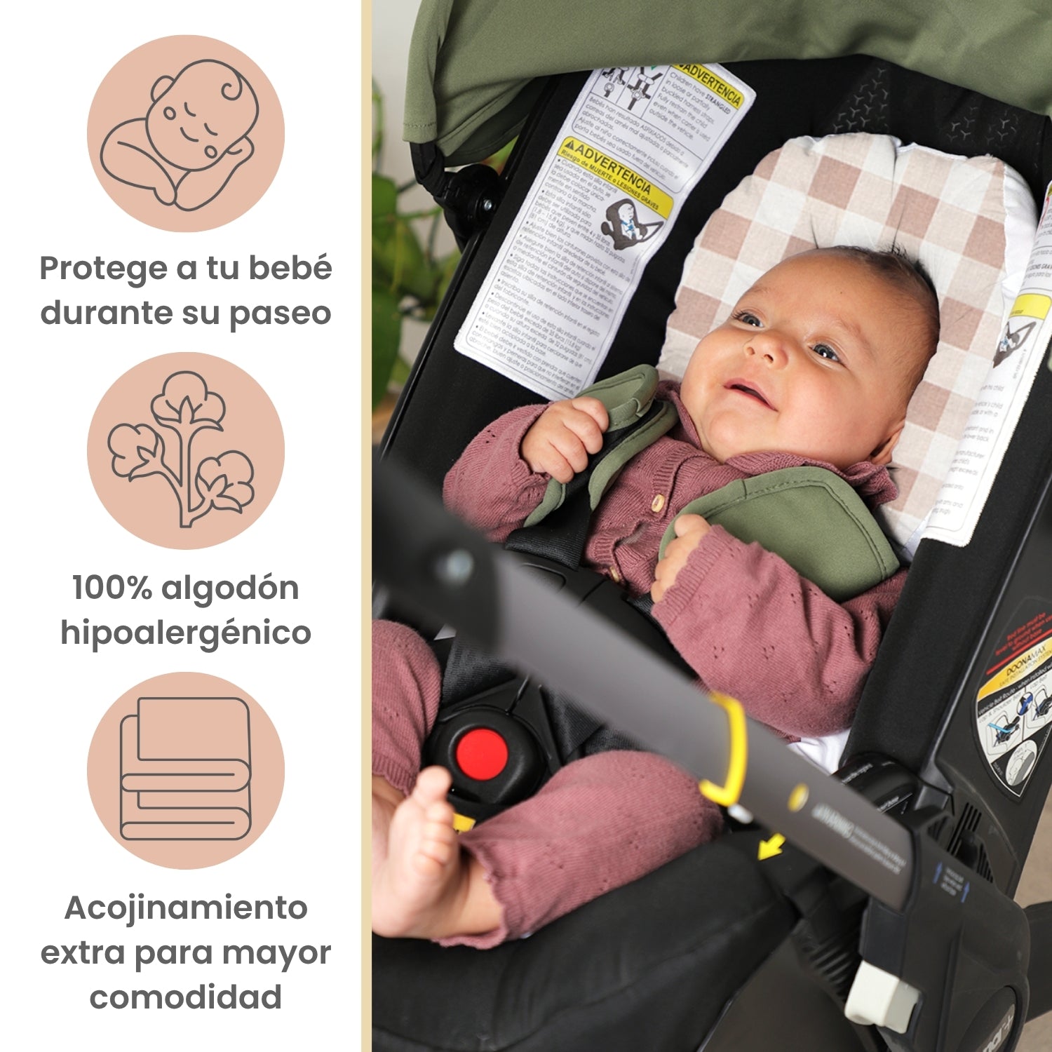 Foto 3 pulgar | Cojín Posicionador Nap Baby Para El Porta Bebé O Cojin Antireflujo Para Carreola O Autoasiento - Gingham Beige
