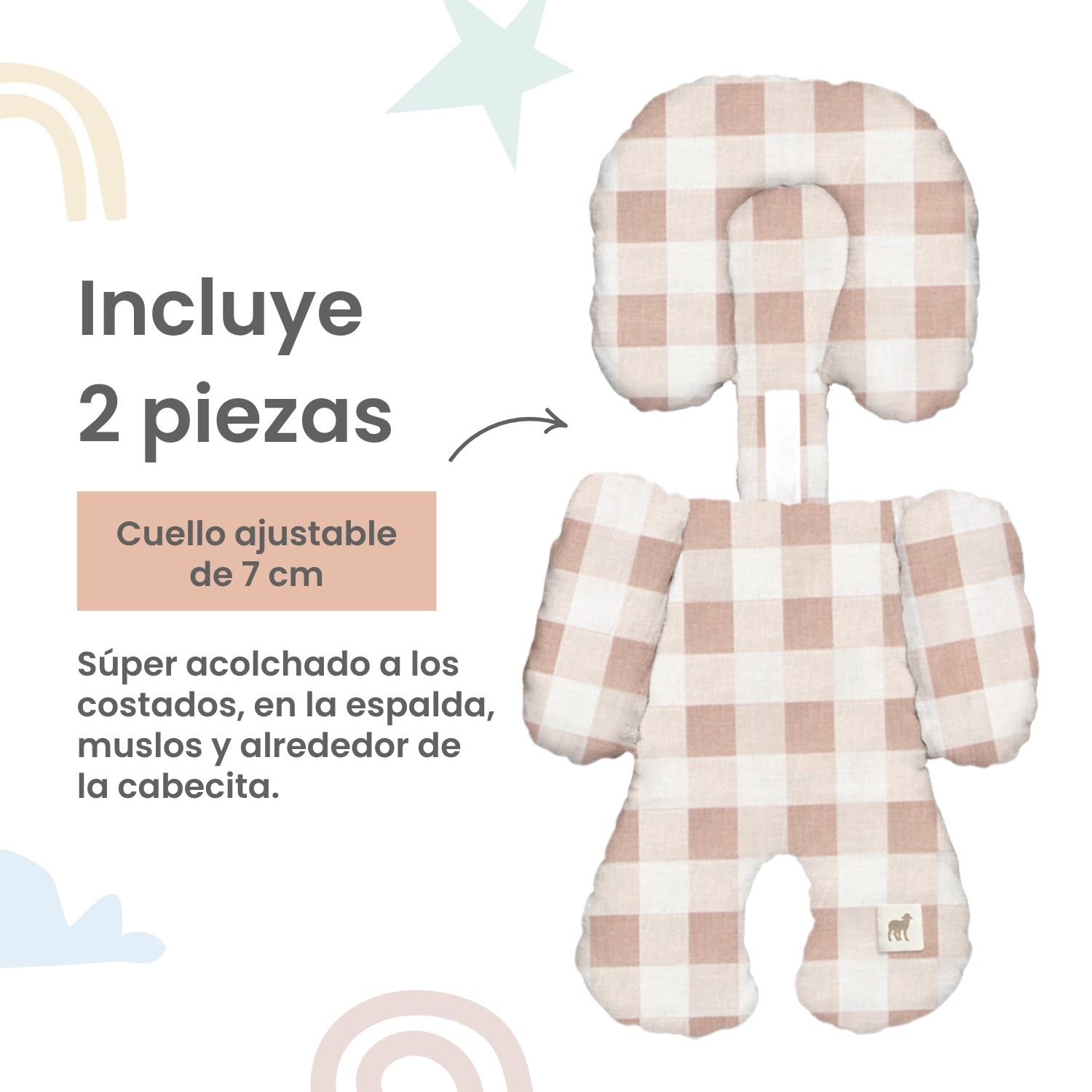 Foto 4 pulgar | Cojín Posicionador Nap Baby Para El Porta Bebé O Cojin Antireflujo Para Carreola O Autoasiento - Gingham Beige