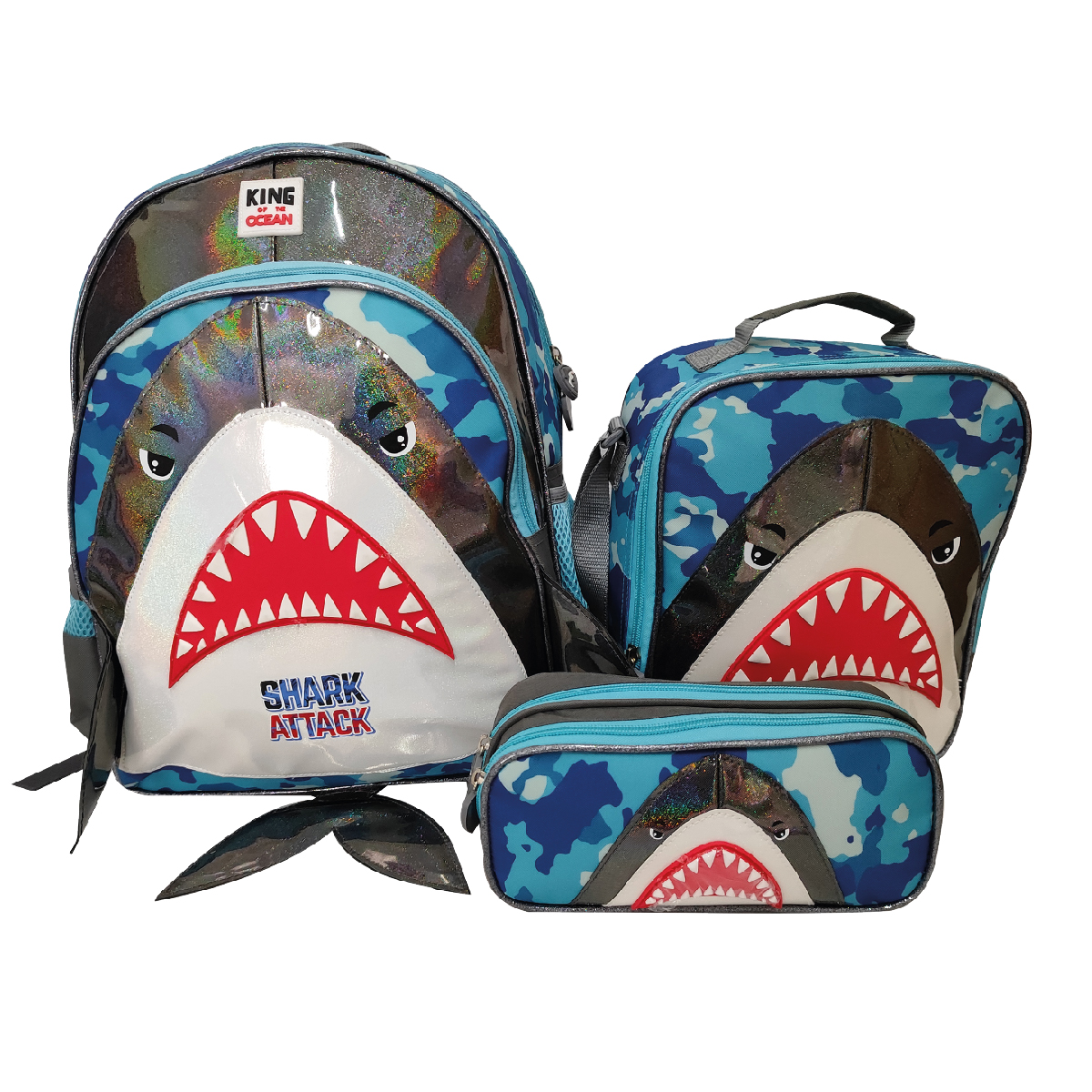 Set De Mochila Escolar,  Tr Shk06 Shark  Lonchera Y Lapicera