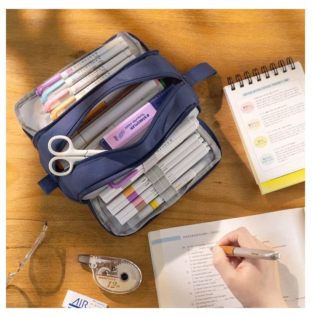 Foto 5 pulgar | Estuche Para Lápices De Gran Capacidad Con 4 Compartimentos Azul
