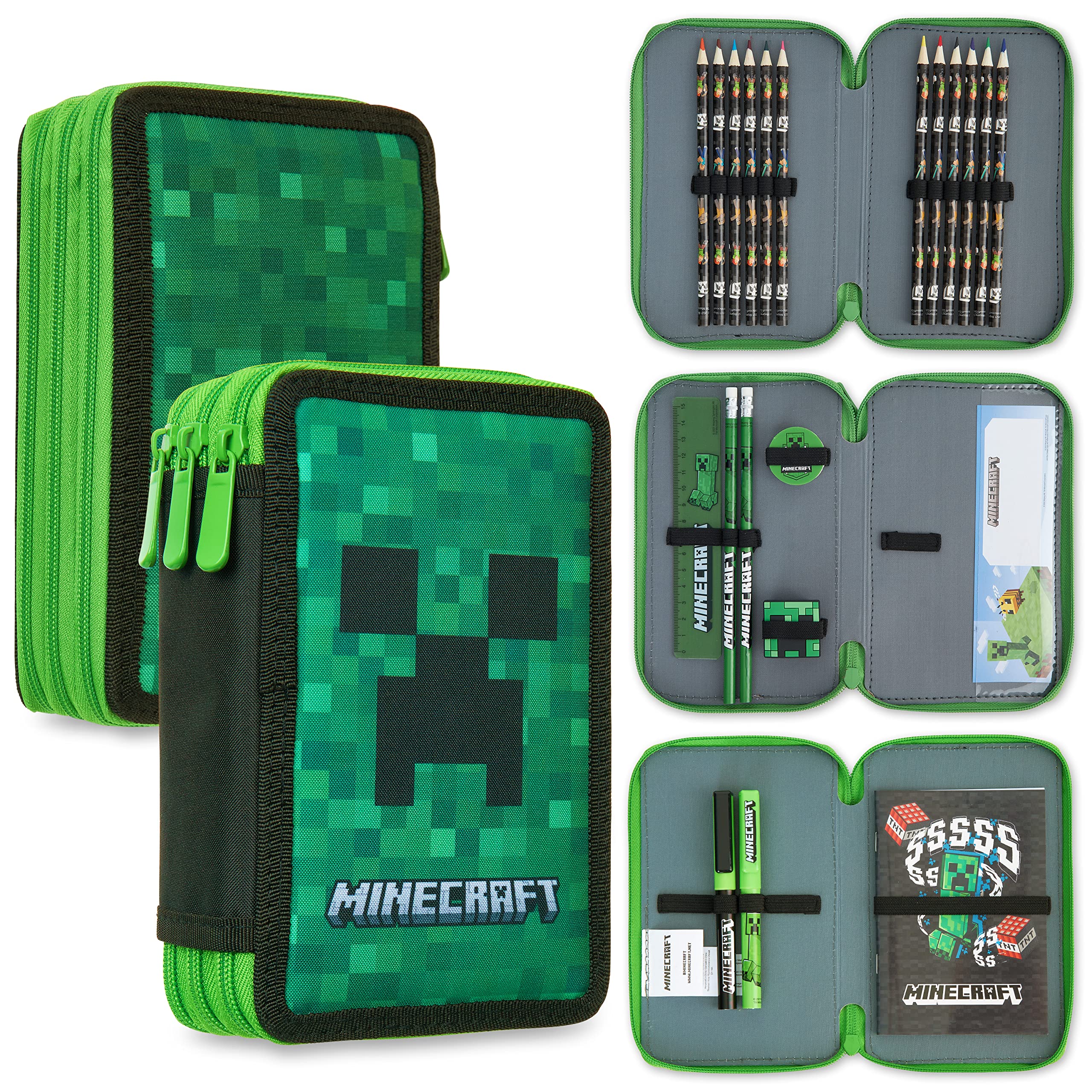 Estuche Para Lápices Con Relleno De Minecraft Y Papelería Para Niños, Color Verde - Venta Internacional.