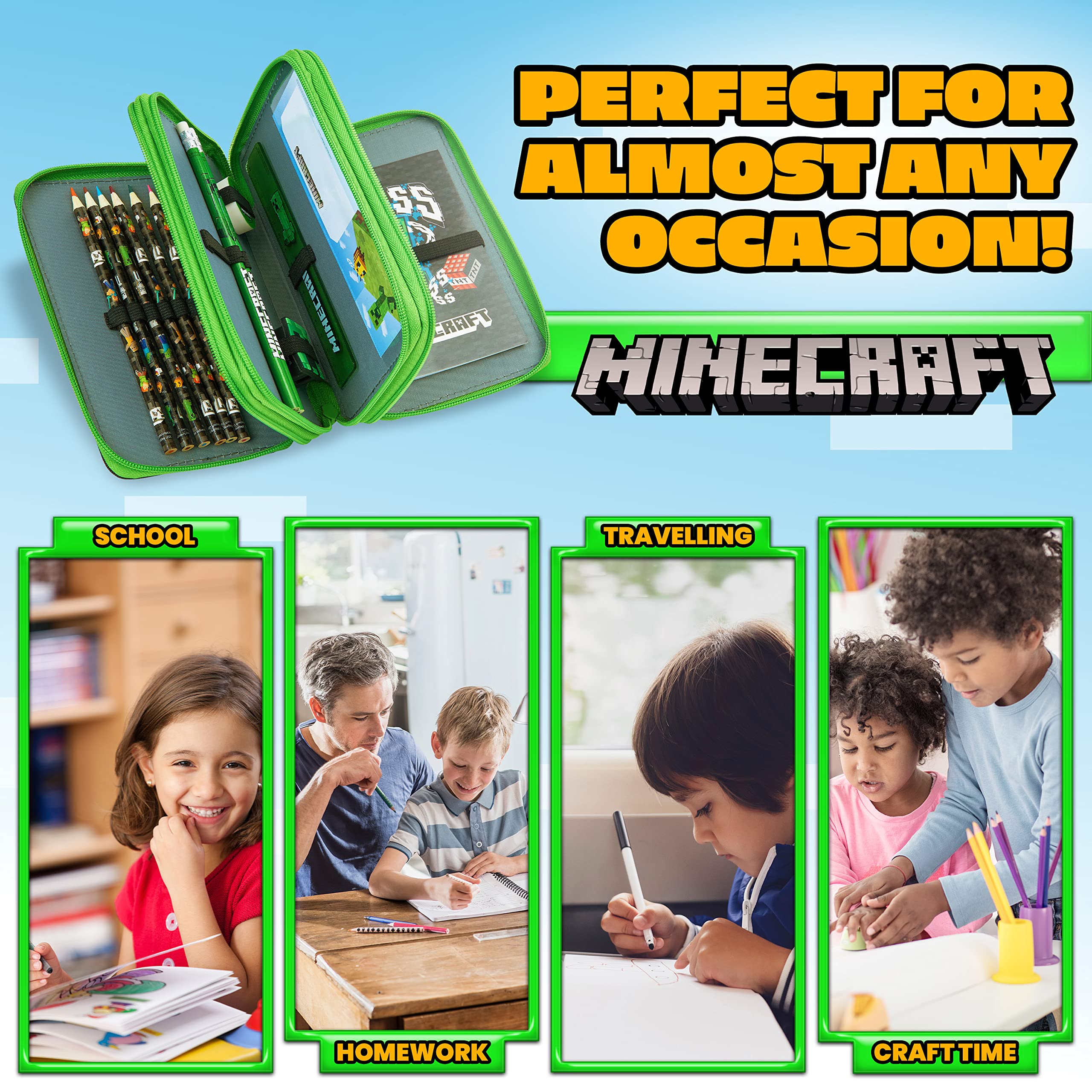 Foto 4 | Estuche Para Lápices Con Relleno De Minecraft Y Papelería Para Niños, Color Verde - Venta Internacional.