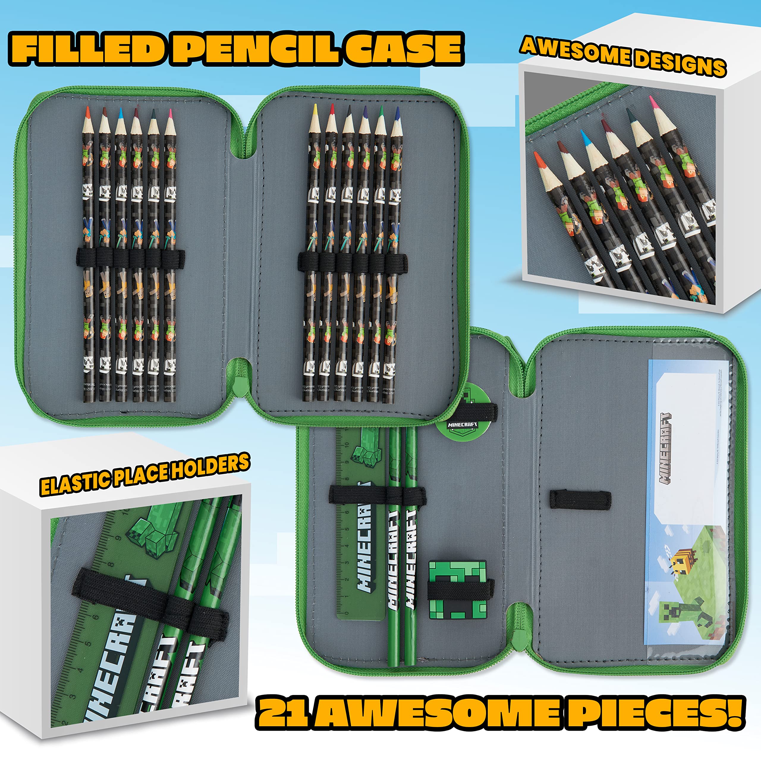 Foto 5 | Estuche Para Lápices Con Relleno De Minecraft Y Papelería Para Niños, Color Verde - Venta Internacional.