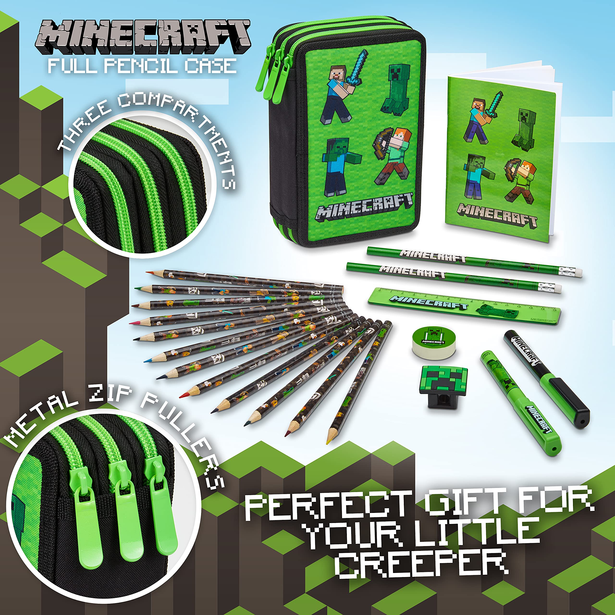 Foto 3 pulgar | Estuche Para Lápices Minecraft Para Niños Con Papelería (green Mob) - Venta Internacional.