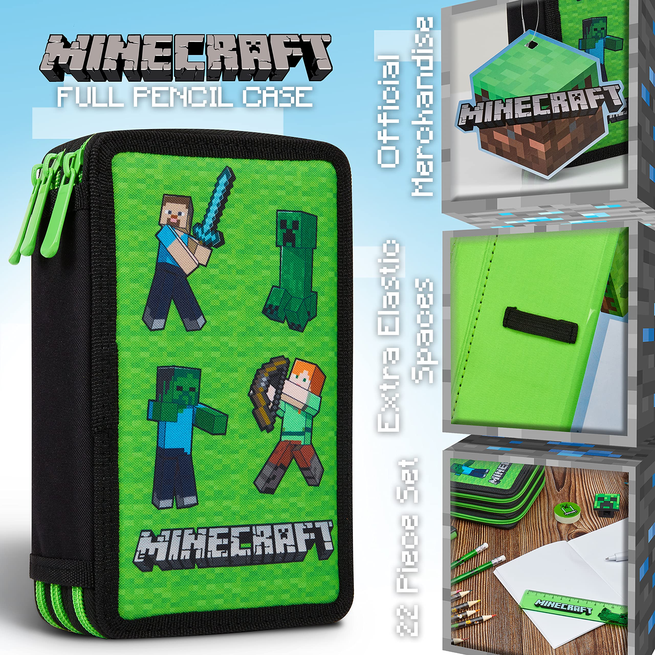 Foto 4 pulgar | Estuche Para Lápices Minecraft Para Niños Con Papelería (green Mob) - Venta Internacional.