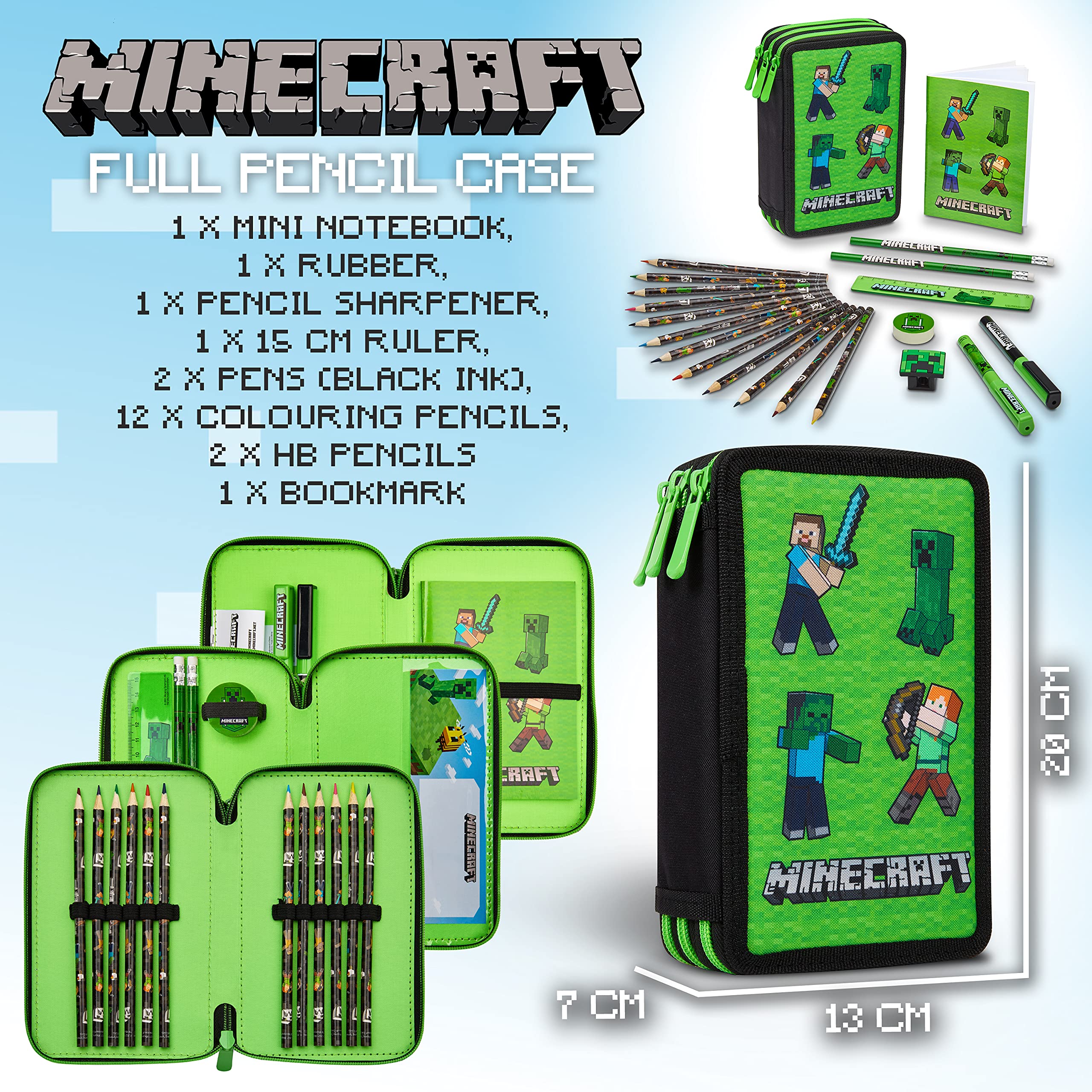 Foto 7 pulgar | Estuche Para Lápices Minecraft Para Niños Con Papelería (green Mob) - Venta Internacional.