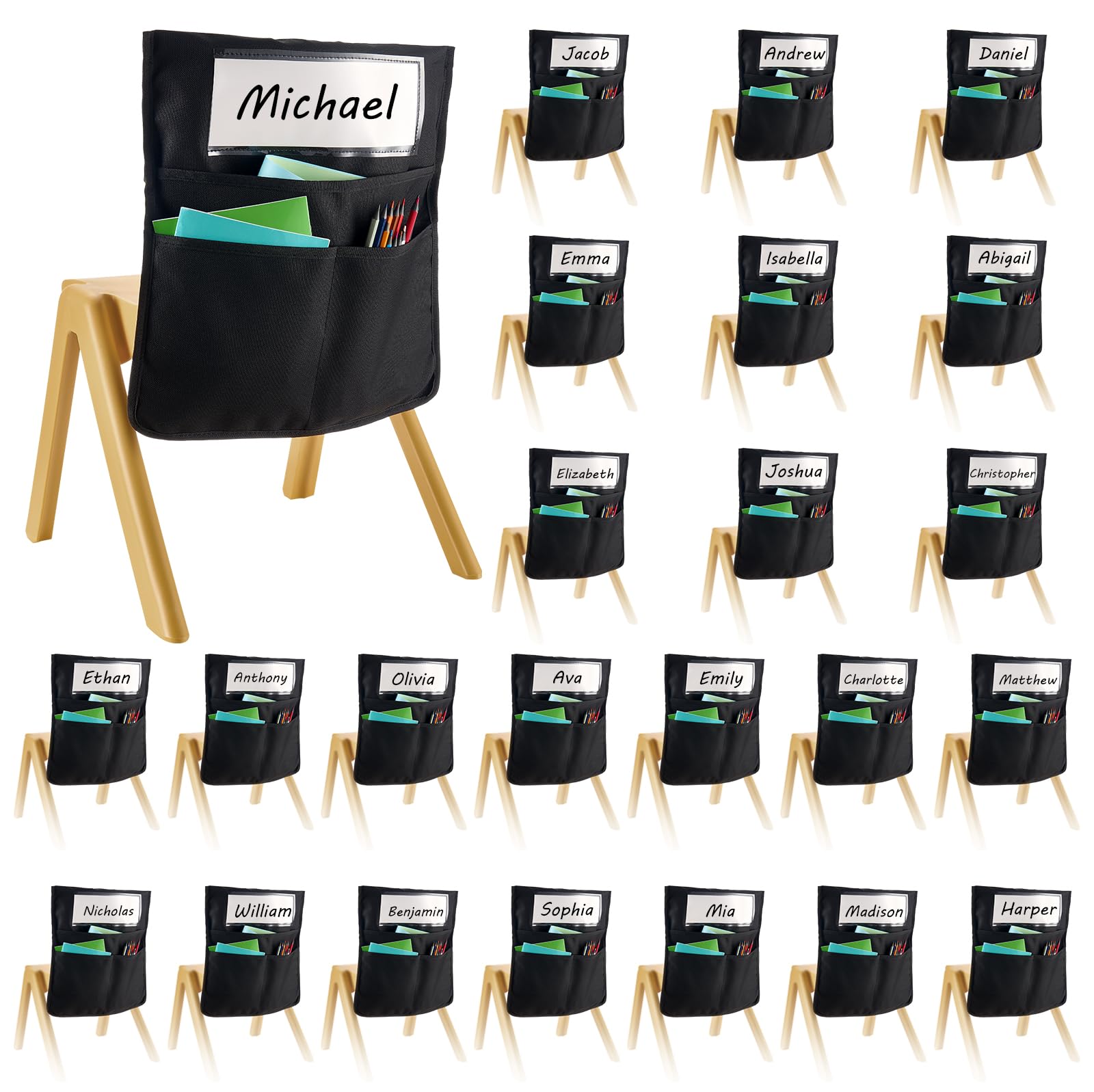 Bolsillos Para Sillas Vevor Para Aula  Paquete De 24 Unidades  Tela Oxford Negra - Venta Internacional.