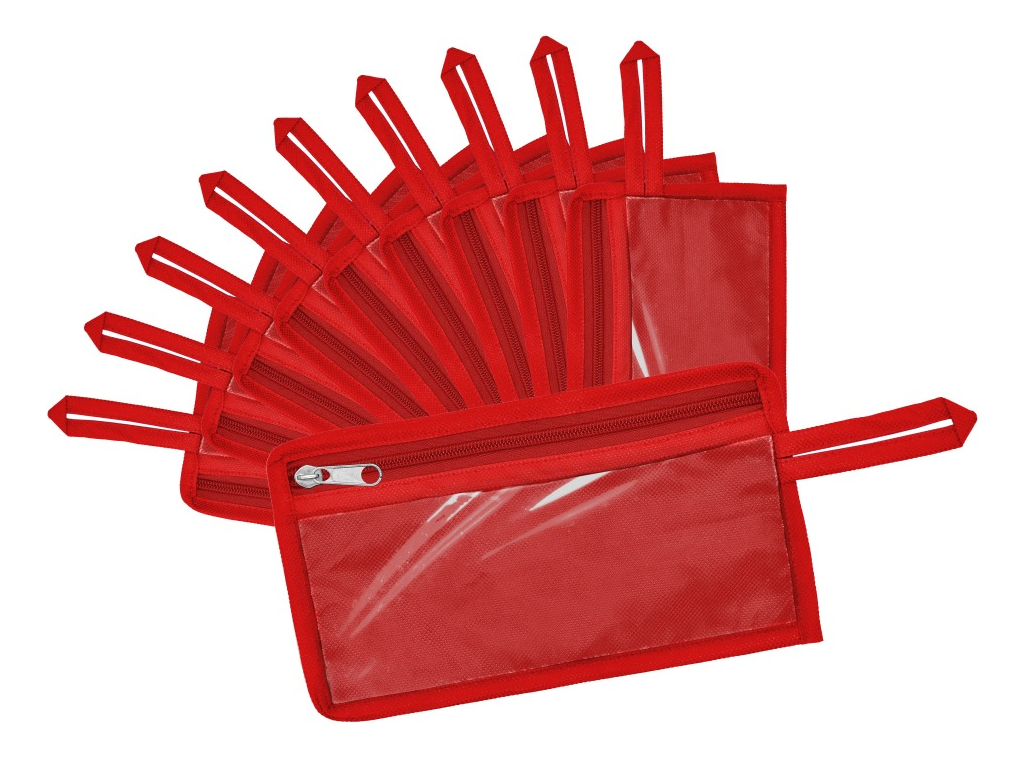 Estuche Escolar Cosmetiquera Transparente Estucheras 50 Pzs Rojo