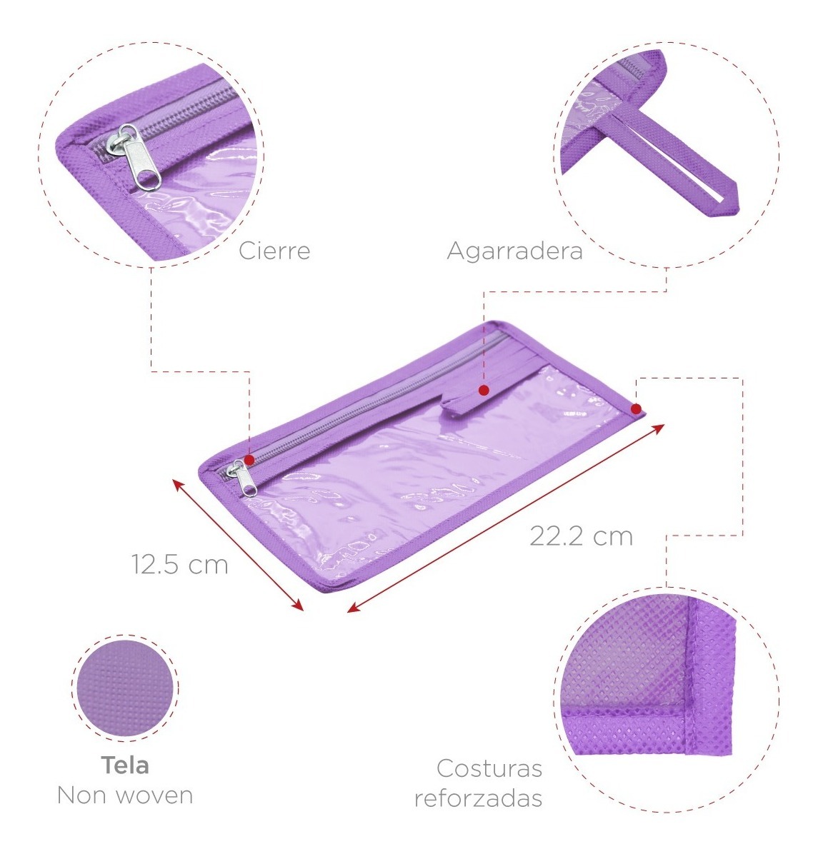 Foto 3 | Estuche Escolar Cosmetiquera Transparente Estucheras 50 Pzs Púrpura