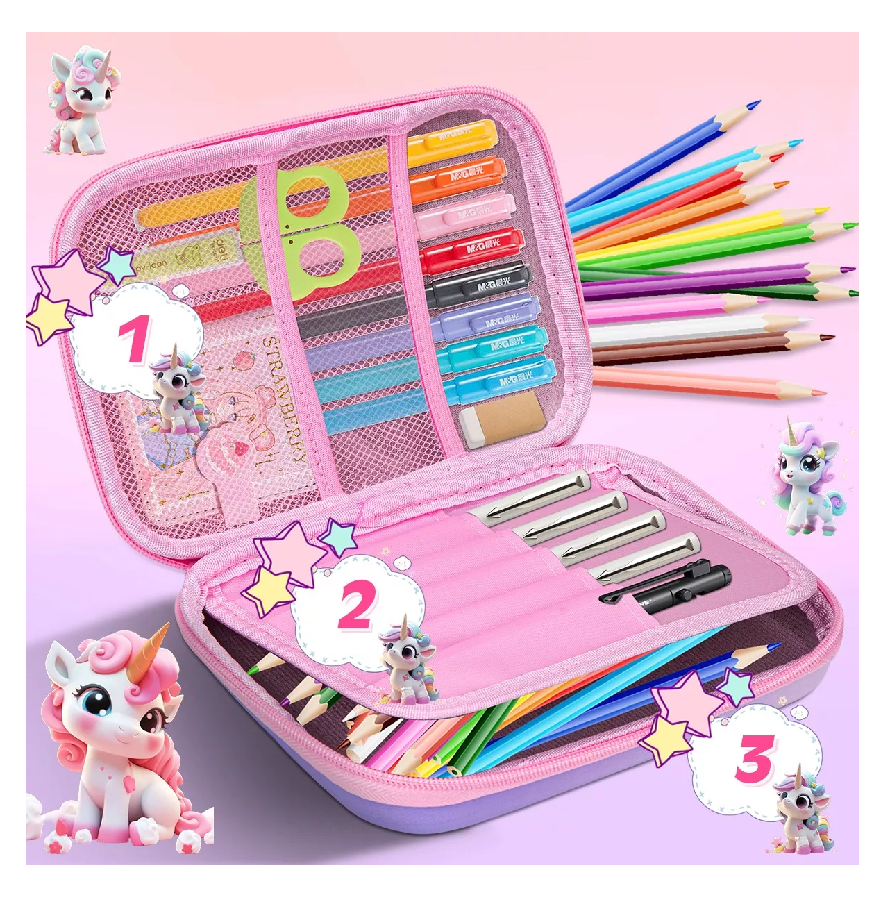 Foto 4 pulgar | Lapicera Estuche Gran Capacidad 3d Eva Organizador Rosa Unicornio