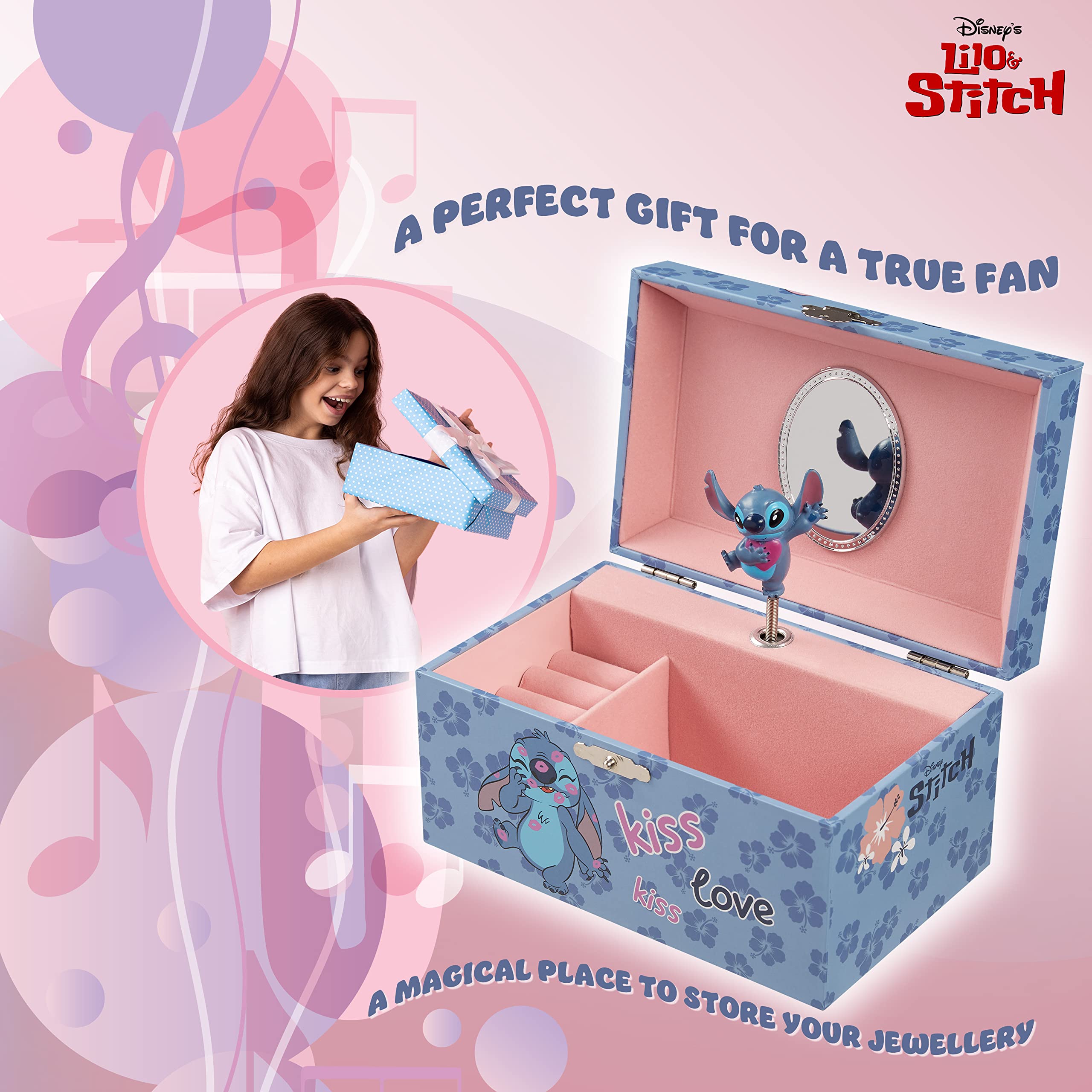 Foto 3 pulgar | Joyero Disney Stitch Musical Para Niñas Con Función Musical - Venta Internacional.