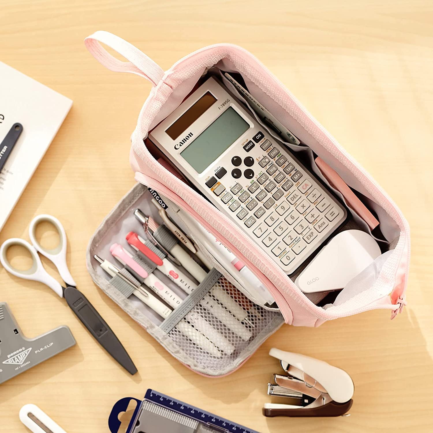 Foto 4 pulgar | Estuche Para Lápices De Lona Rosa De Gran Capacidad Para Adolescentes - Venta Internacional.