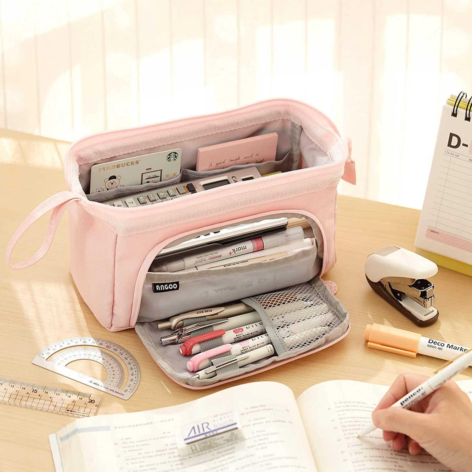 Foto 5 pulgar | Estuche Para Lápices De Lona Rosa De Gran Capacidad Para Adolescentes - Venta Internacional.
