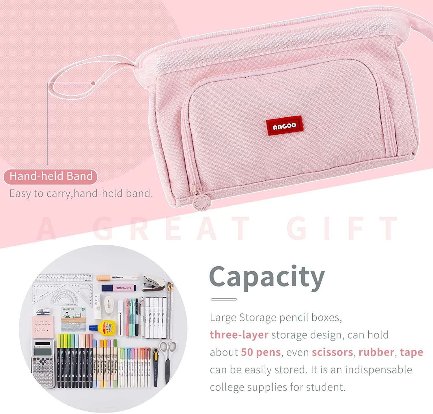 Foto 6 pulgar | Estuche Para Lápices De Lona Rosa De Gran Capacidad Para Adolescentes - Venta Internacional.