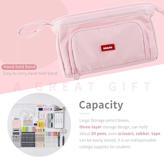 Foto 5 | Estuche Para Lápices De Lona Rosa De Gran Capacidad Para Adolescentes - Venta Internacional.