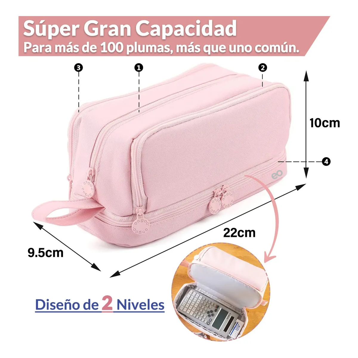 Foto 3 pulgar | Estuche Lapicera Doble Nivel Eo Safe Imports Esi-19511 Rosa