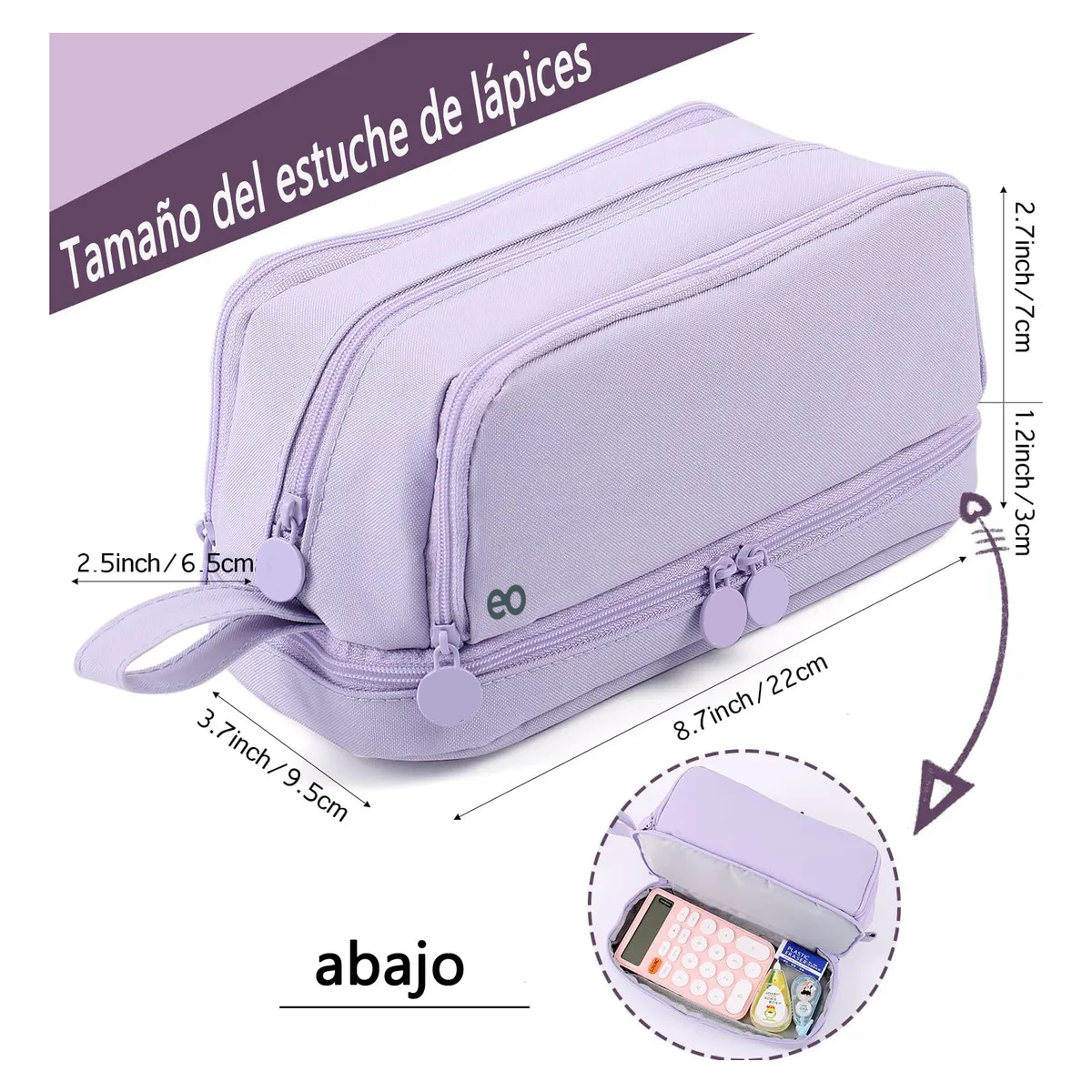 Foto 3 | Estuche Escolar Grande De 4 Rejillas Eo Safe Imports Esi-19506 Purpura