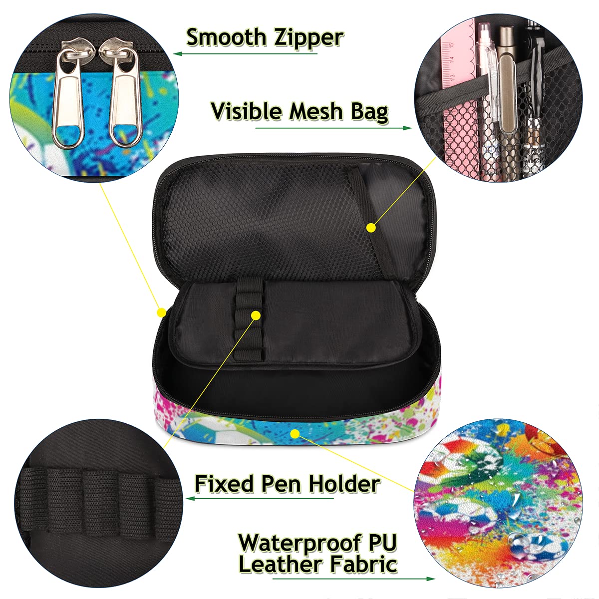 Foto 5 pulgar | Estuche Para Lápices Pardick Watercolor Football Con Compartimentos Con Cremallera - Venta Internacional.