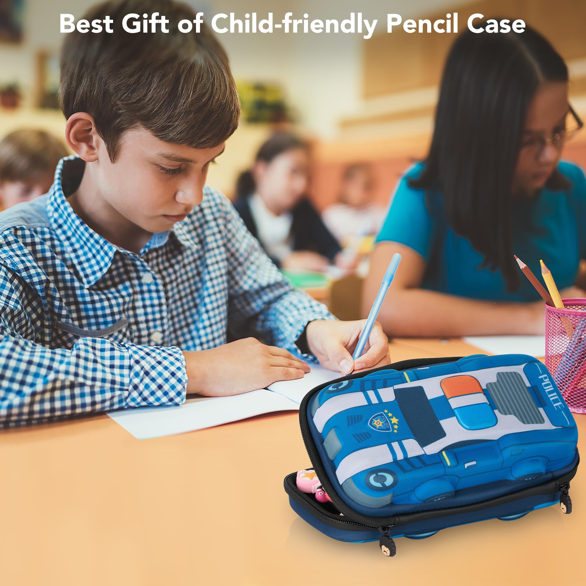 Foto 7 pulgar | Estuche Para Lápices Rockpapa De Gran Capacidad Para Coche De Policía Para Niños, Color Azul - Venta Internacional.