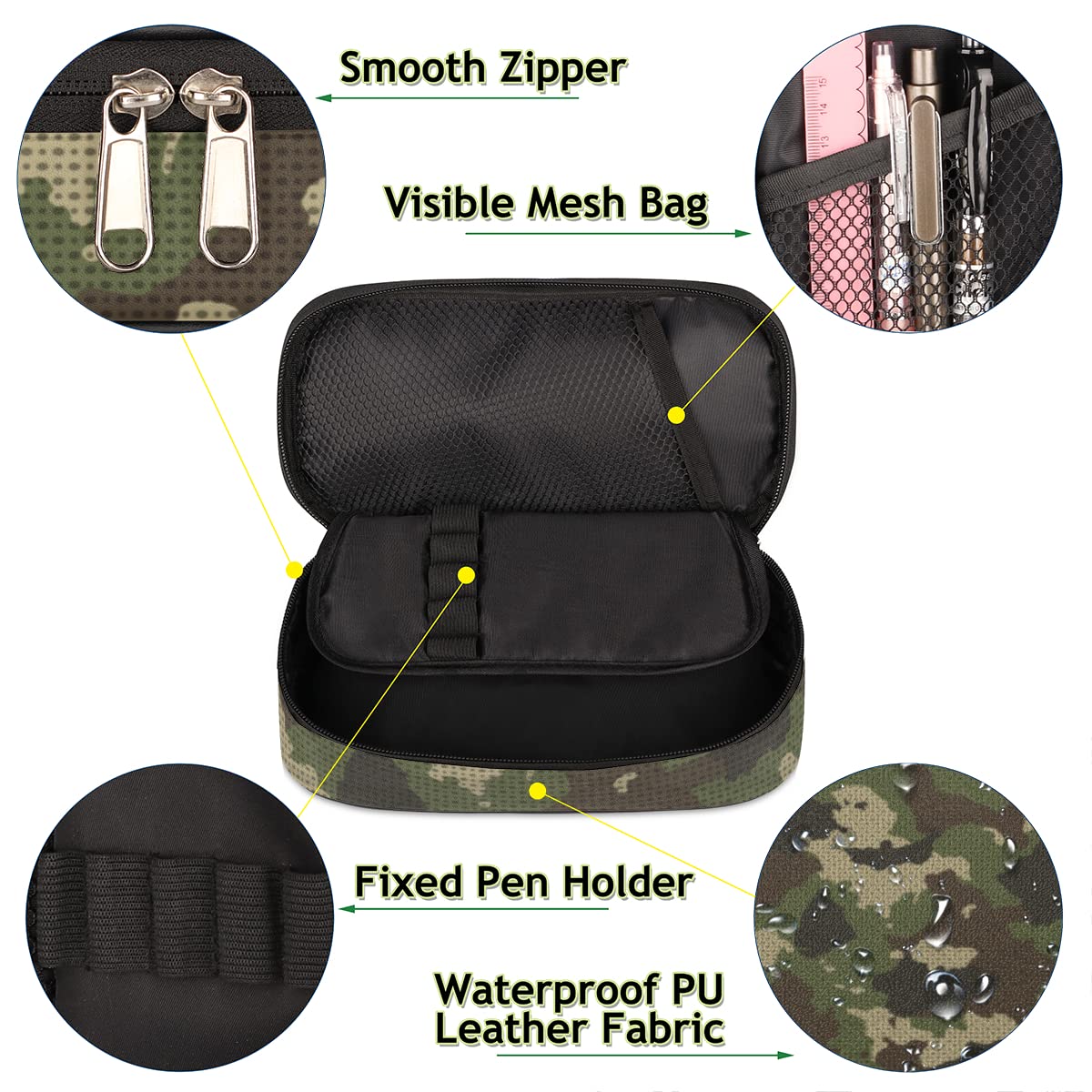 Foto 5 pulgar | Estuche Para Lápices Pardick Green Camouflage De Gran Capacidad Para Todas Las Edades - Venta Internacional.