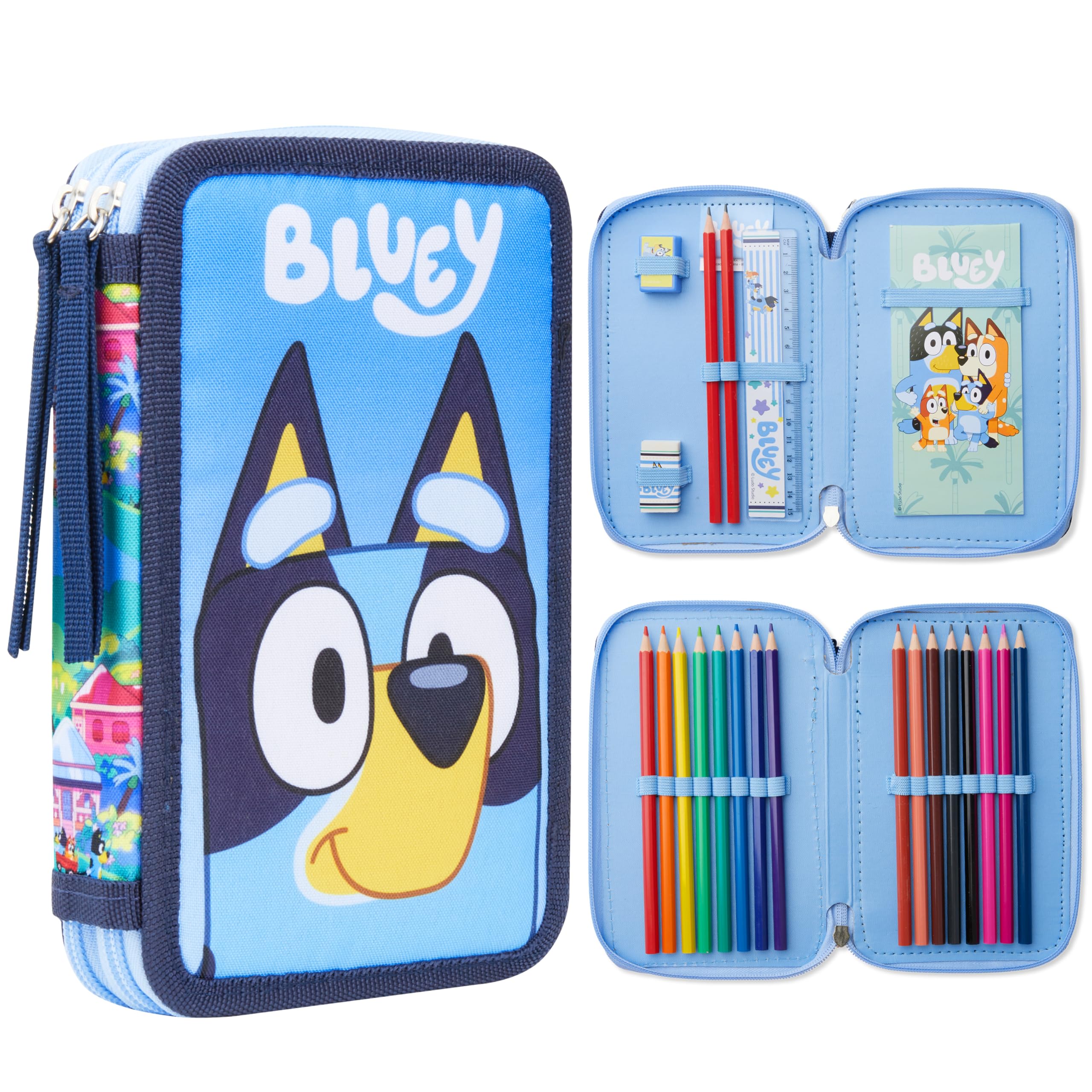 Foto 1 | Estuche Para Lápices, Relleno De Azul, Con Material Escolar Para Niños - Venta Internacional.