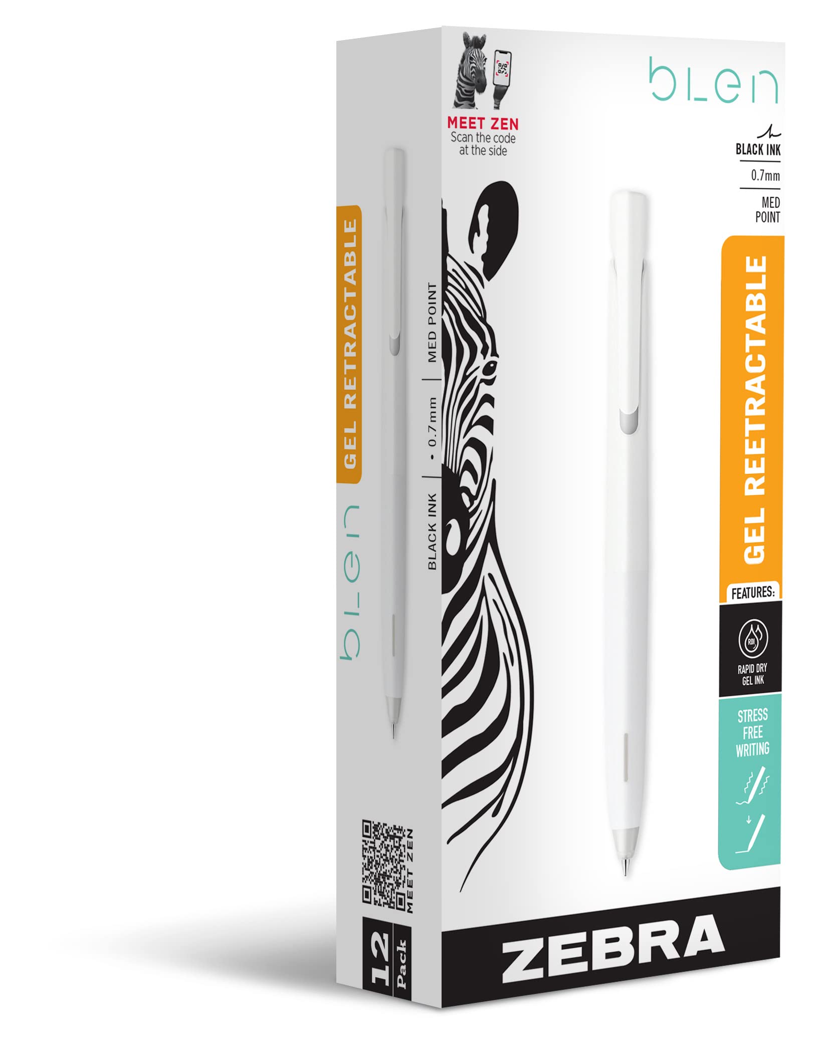 Bolígrafo De Gel Zebra Pen Blen Retráctil De 0,7 Mm, Tinta Negra, Paquete De 12 - Venta Internacional.