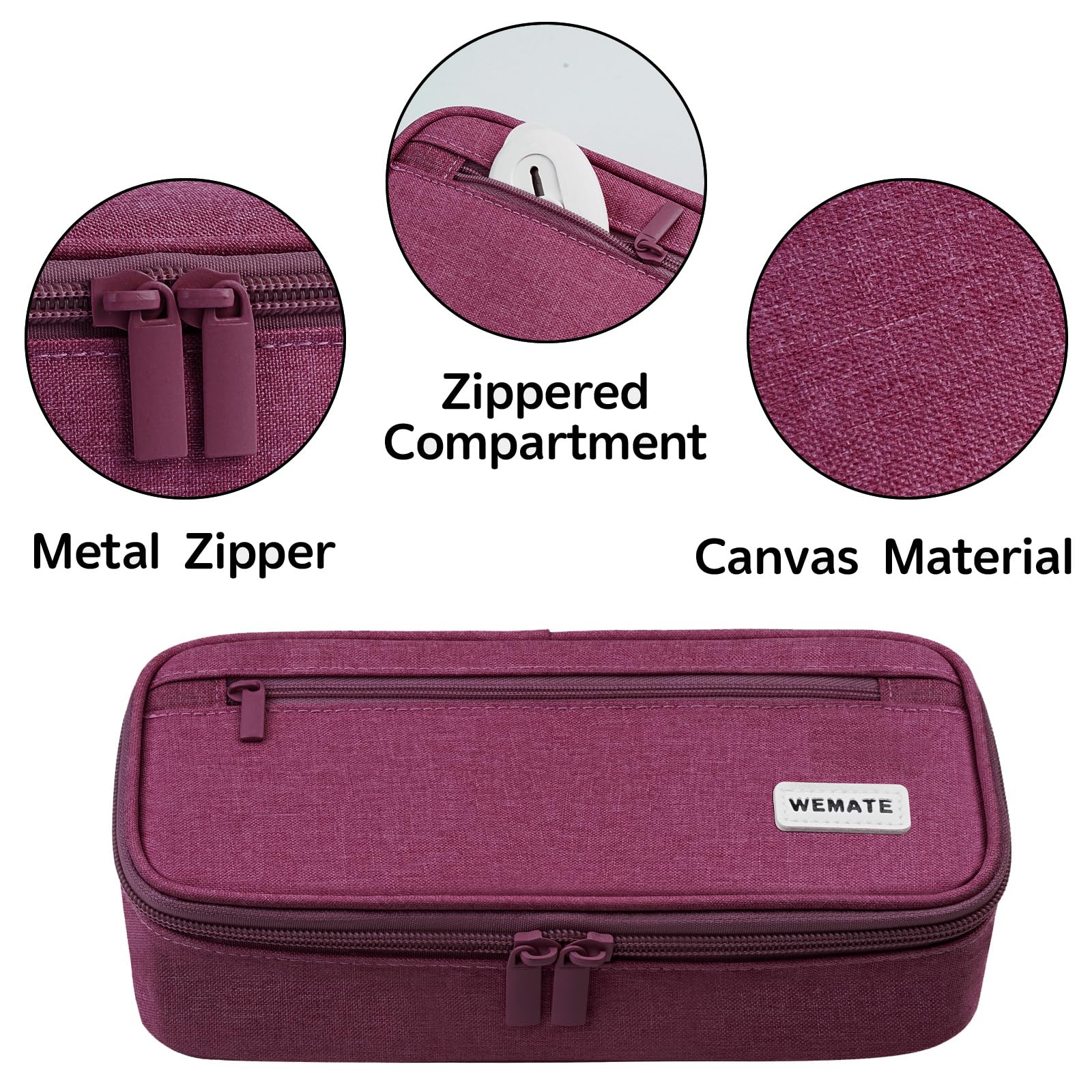 Foto 4 pulgar | Estuche Para Lápices Wemate, Organizador De Almacenamiento Grande, Lona Morada Y Roja - Venta Internacional.