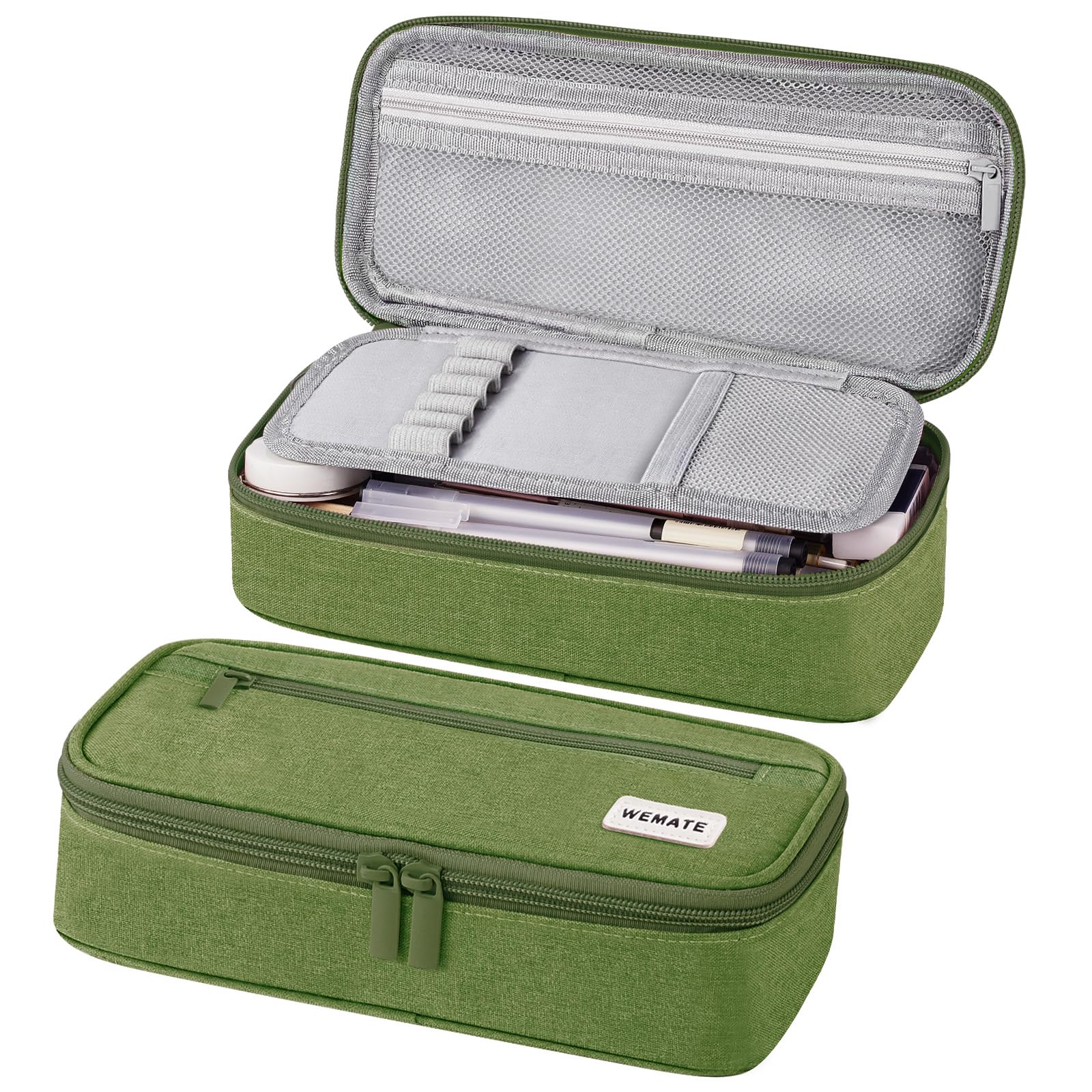 Estuche Para Lápices Wemate, Organizador De Almacenamiento Grande, Lona Verde - Venta Internacional.
