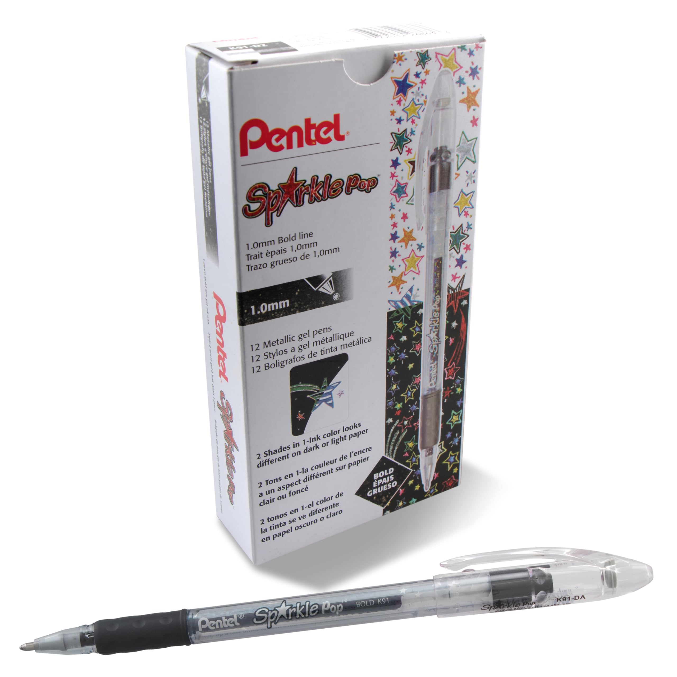 Bolígrafo De Gel Pentel Sparkle Pop Metallic 1.0 Mm Bold Line Negro/rojo - Venta Internacional.