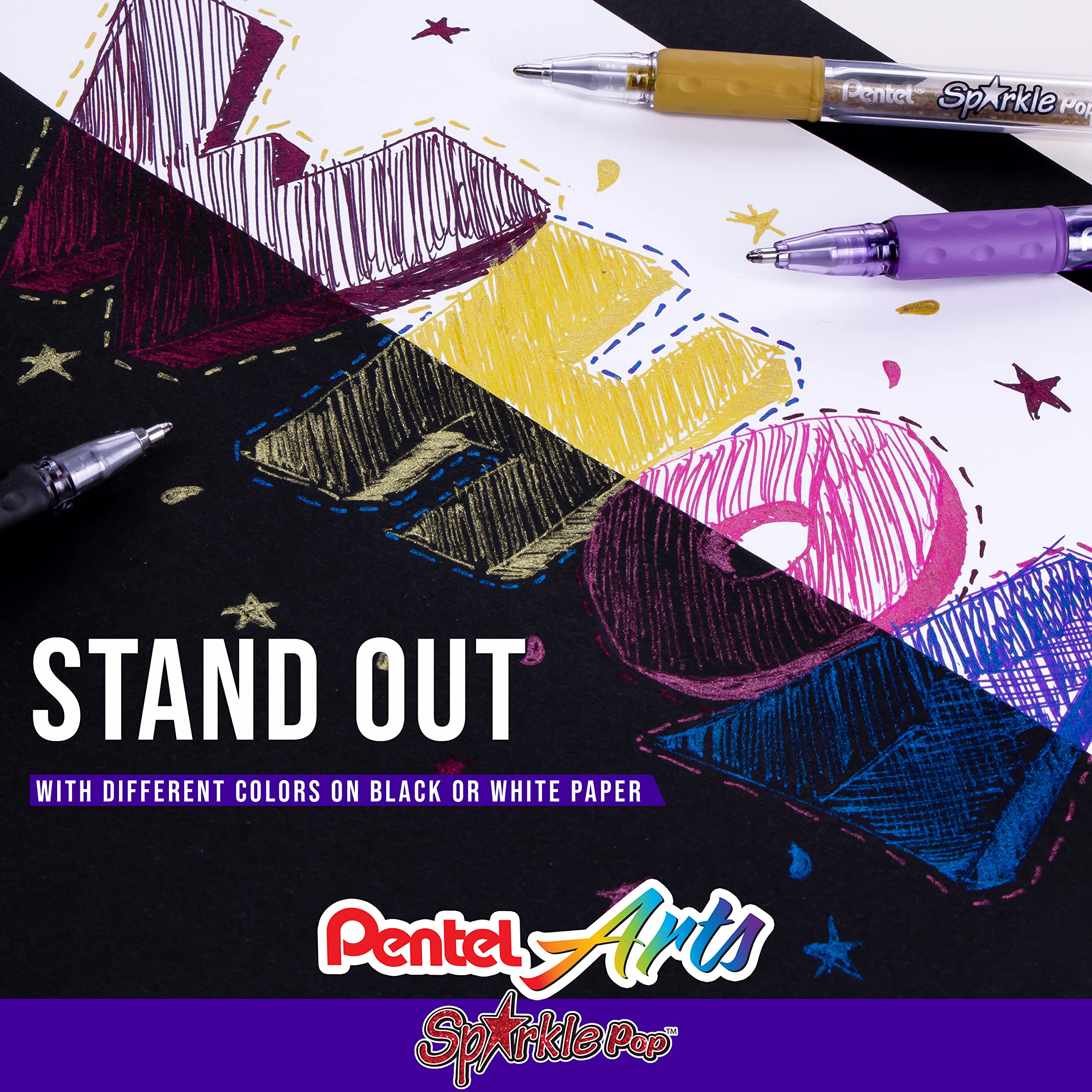 Foto 6 pulgar | Bolígrafo De Gel Pentel Sparkle Pop Metallic 1.0 Mm Bold Line Negro/rojo - Venta Internacional.