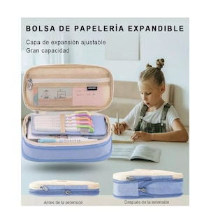 Foto 3 | Lapicera Doble Capa De Gran Capacidad Estuche / Organizador Azul Claro