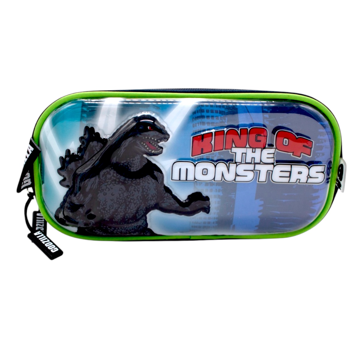 Lapicera Escolar Doble Cierre Licencia Godzilla Diseño 3d Color Marino