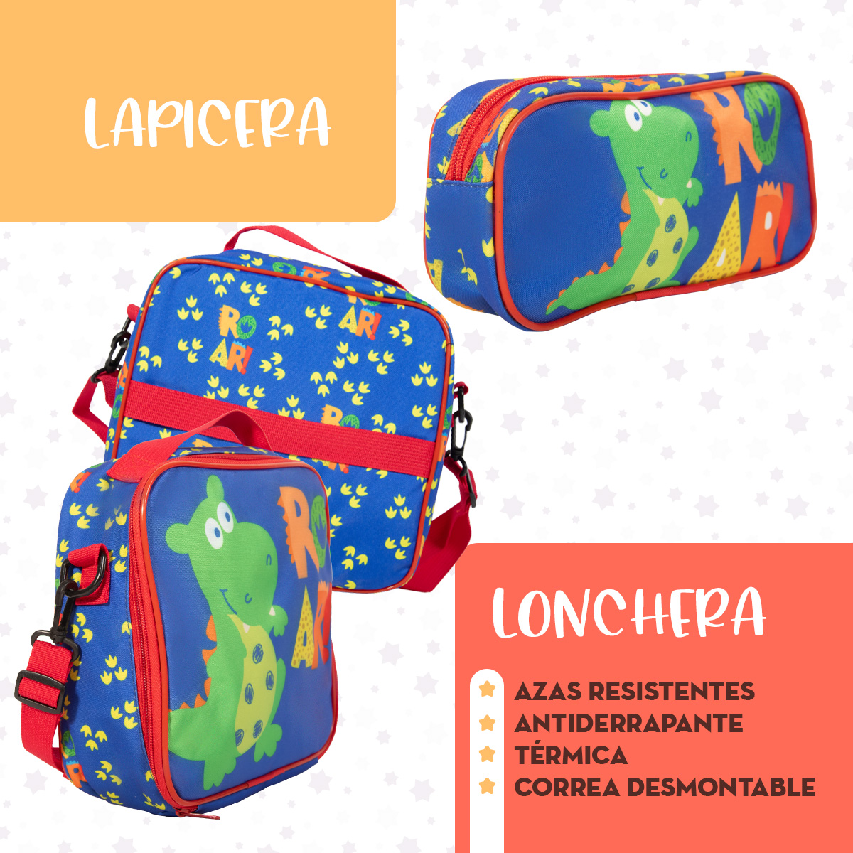 Foto 7 | Mochila Escolar Niño Mima2 Dinosaurio Roar + Lonchera Antiderrapante + Tóper + Botella + Lapicera