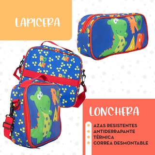 Foto 7 | Mochila Escolar Niño Mima2 Dinosaurio Roar + Lonchera Antiderrapante + Tóper + Botella + Lapicera