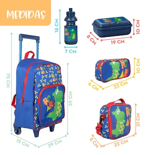 Foto 8 | Mochila Escolar Niño Mima2 Dinosaurio Roar + Lonchera Antiderrapante + Tóper + Botella + Lapicera