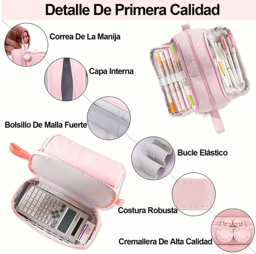Foto 3 pulgar | Estuche Para Lápices De Gran Capacidad Caja Organizadora Rosa