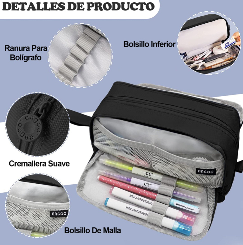 Foto 3 pulgar | Estuche Para Lápices De Gran Capacidad Caja Organizadora Negro