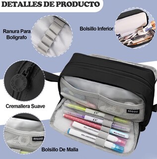 Foto 2 | Estuche Para Lápices De Gran Capacidad Caja Organizadora Negro